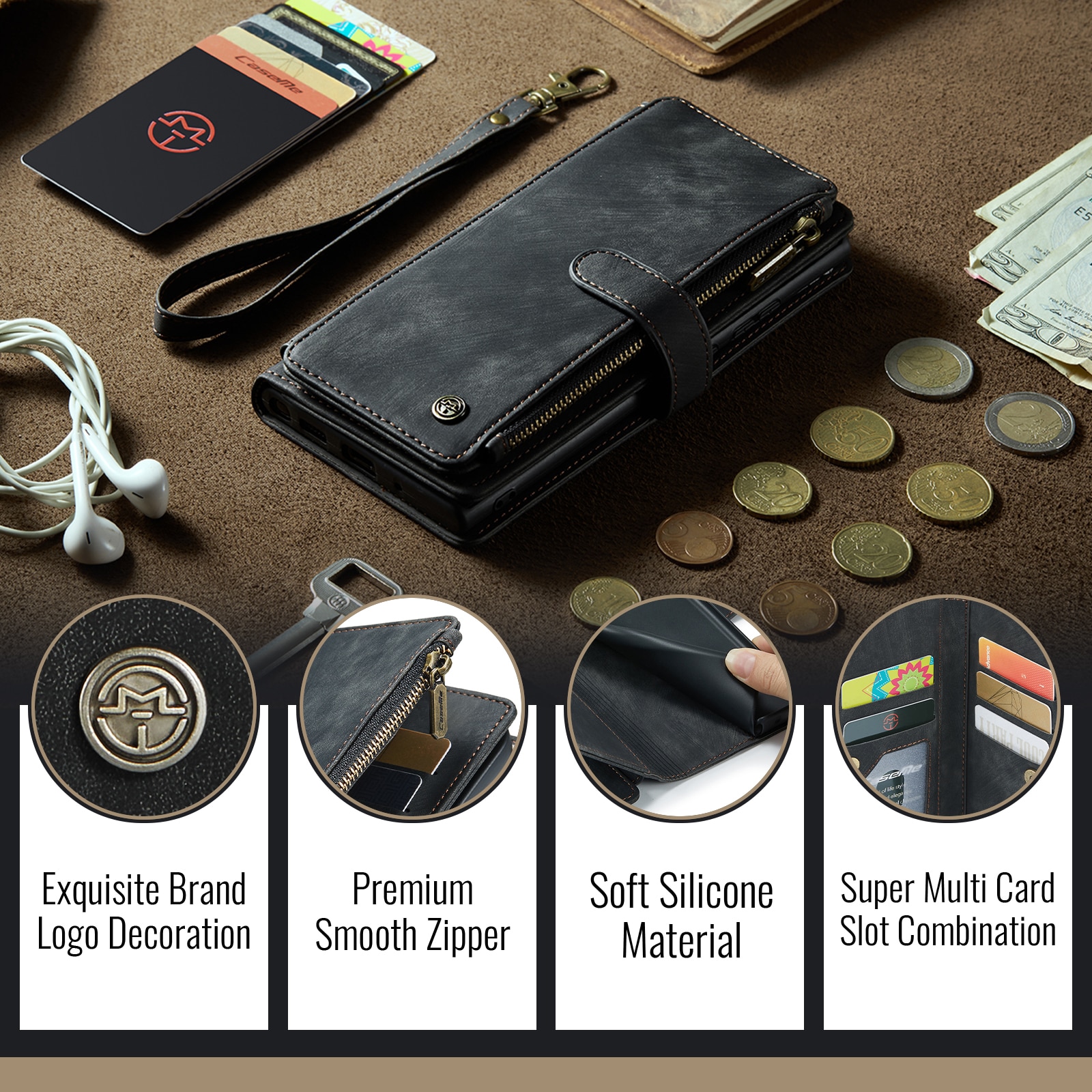 Bookcover hoesje Rits iPhone 17 Zwart