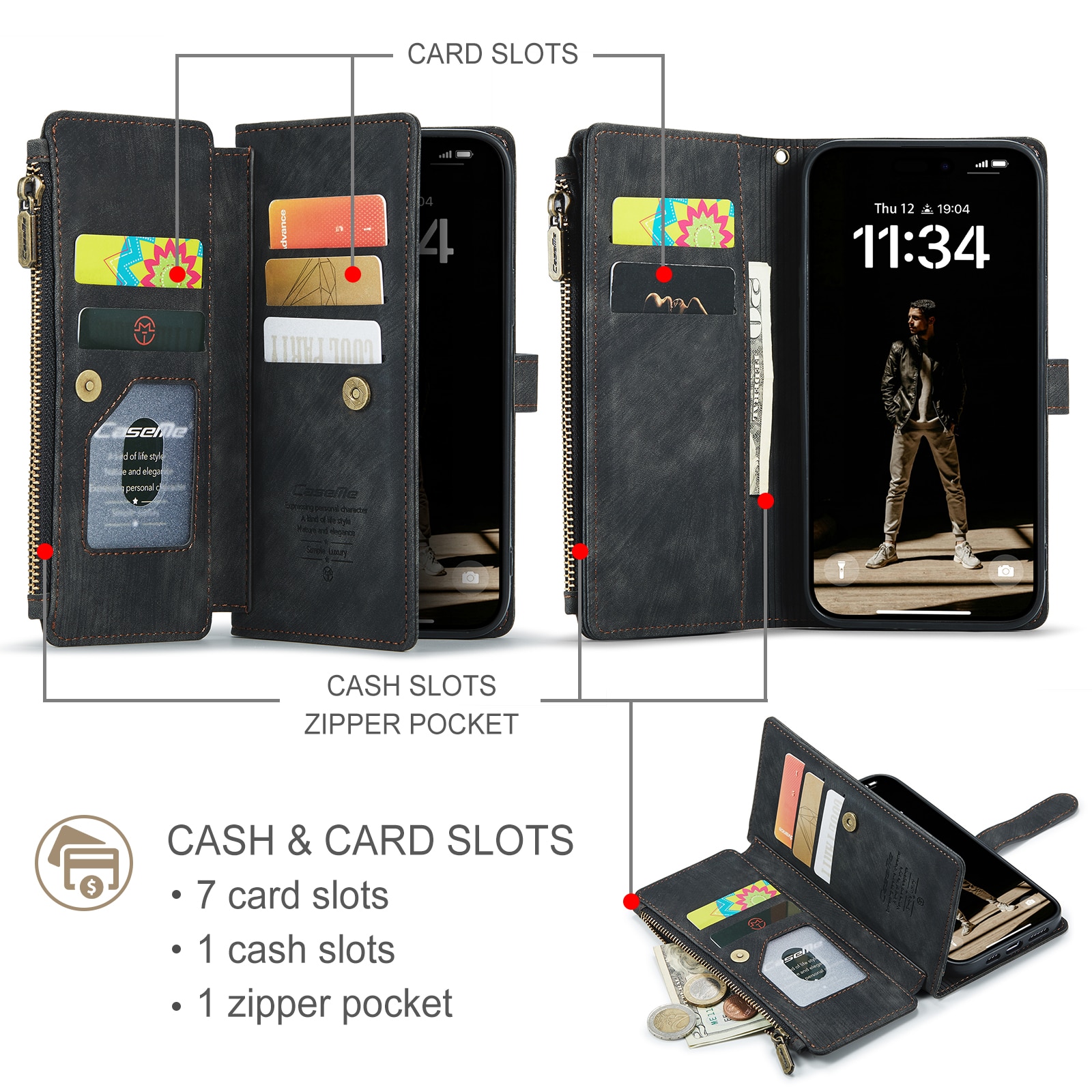 Bookcover hoesje Rits iPhone 17 Zwart