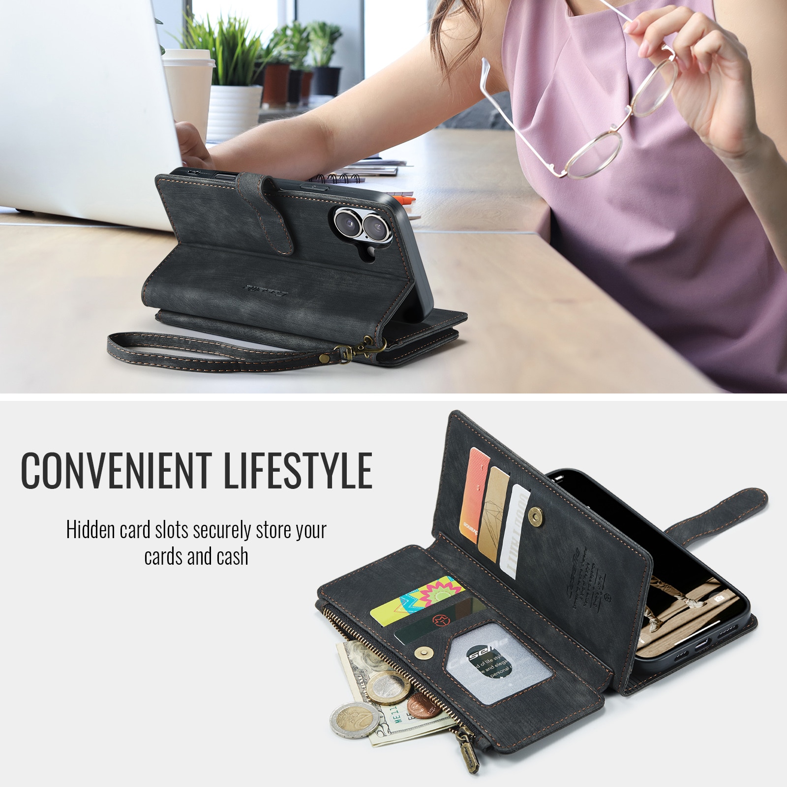 Bookcover hoesje Rits iPhone 17 Zwart