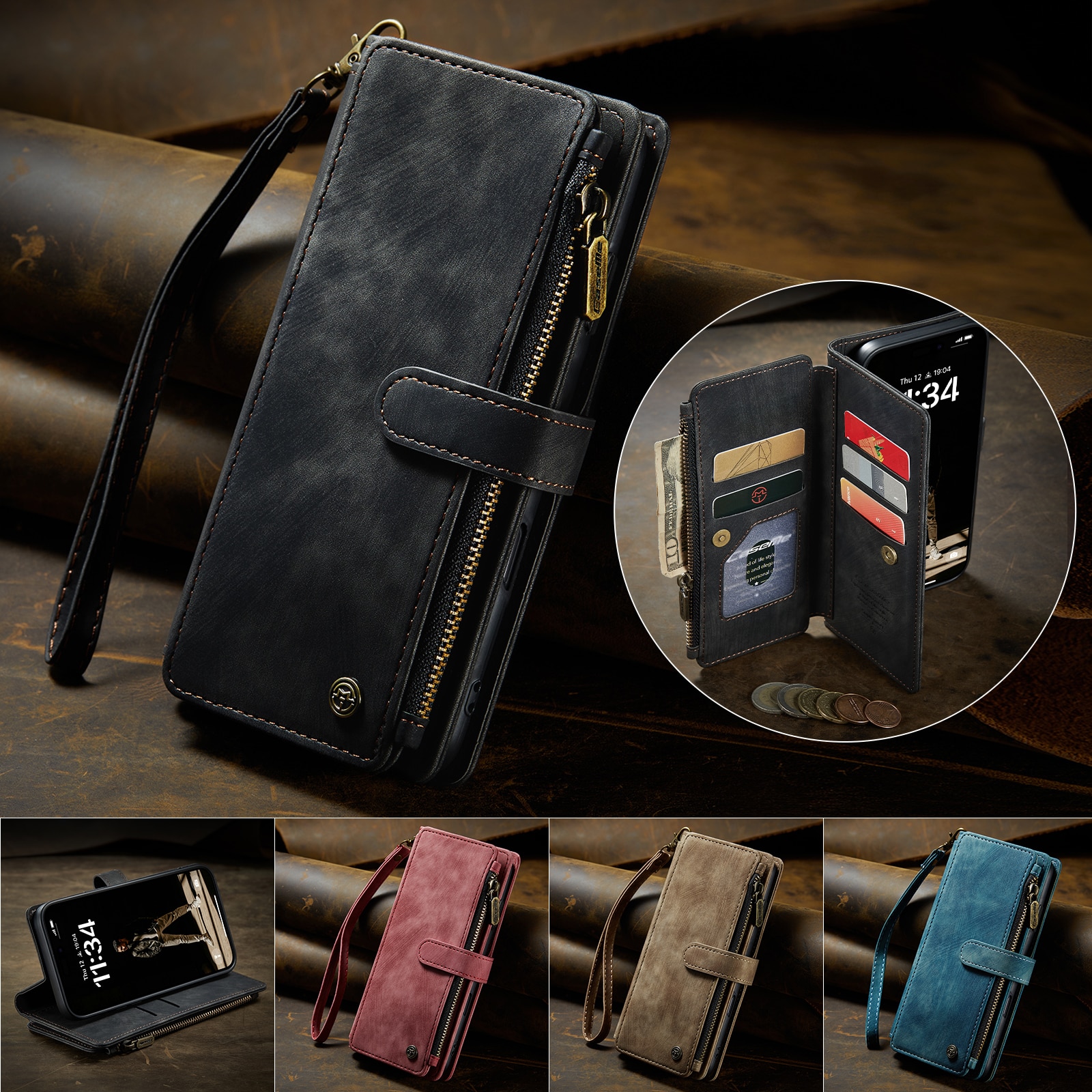 Bookcover hoesje Rits iPhone 17 Zwart