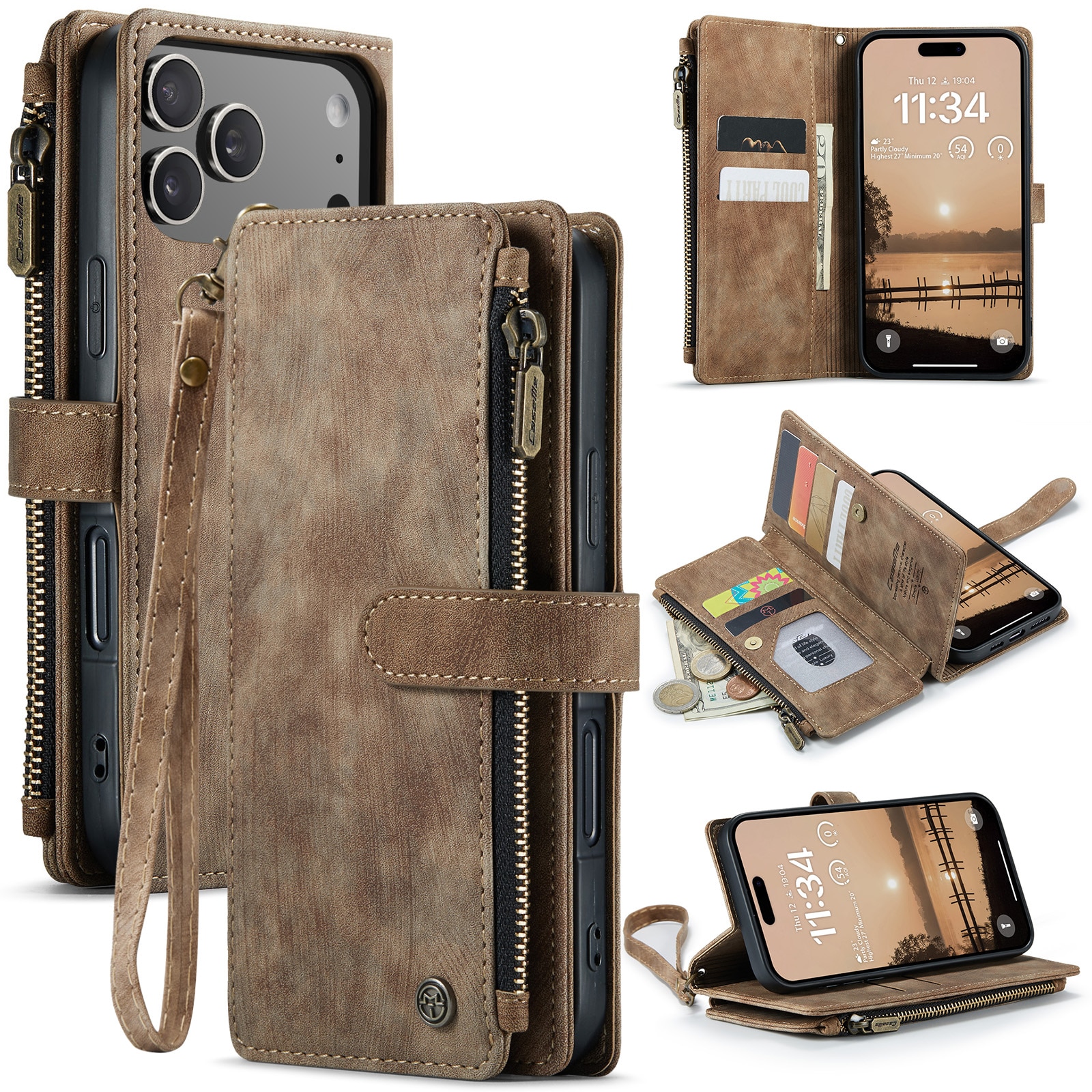 Bookcover hoesje Rits iPhone 17 Pro Bruin