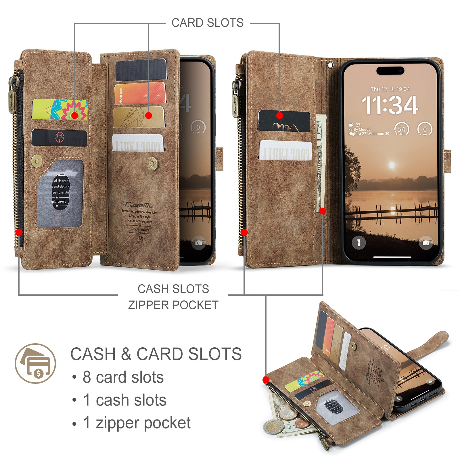 Bookcover hoesje Rits iPhone 17 Pro Bruin