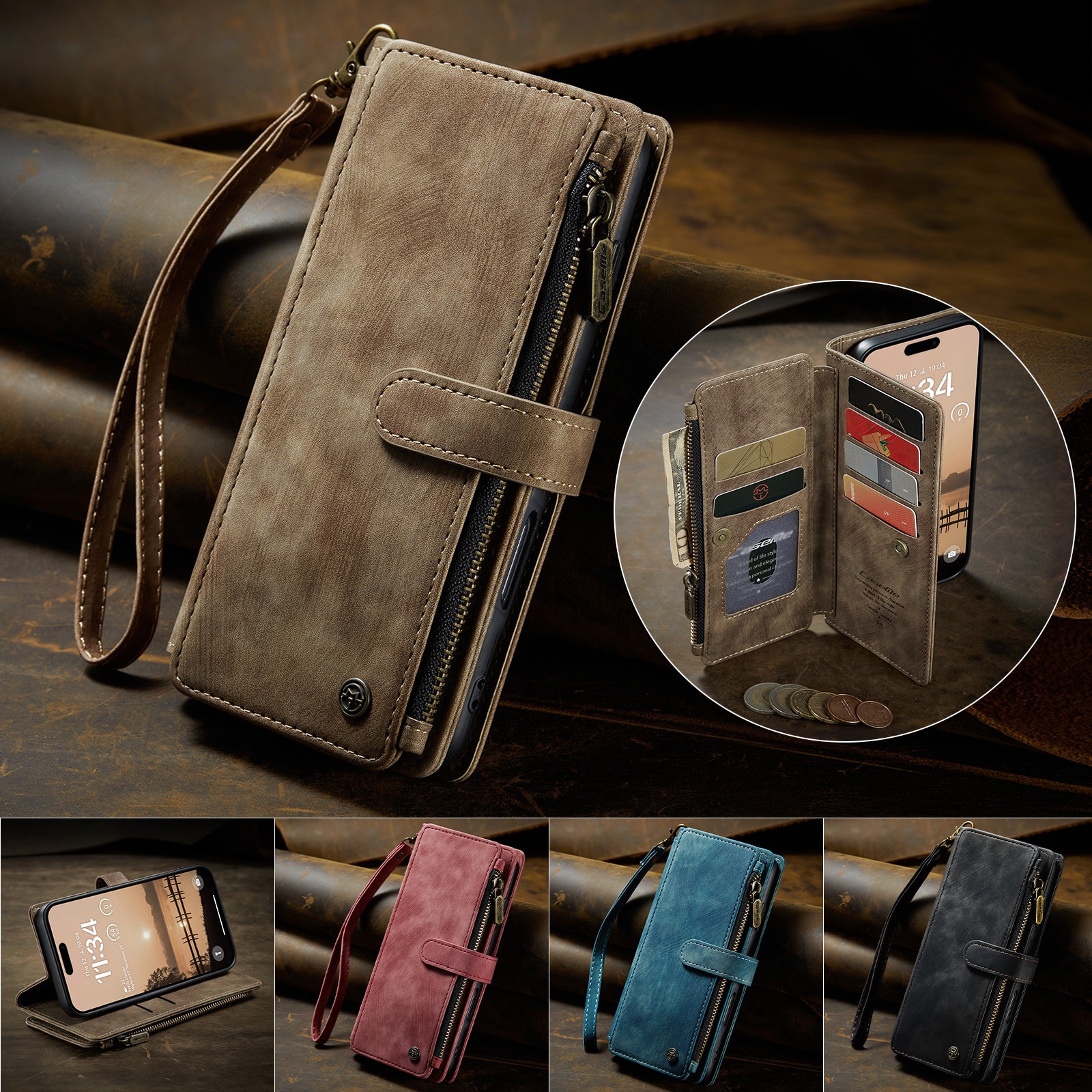 Bookcover hoesje Rits iPhone 17 Pro Bruin
