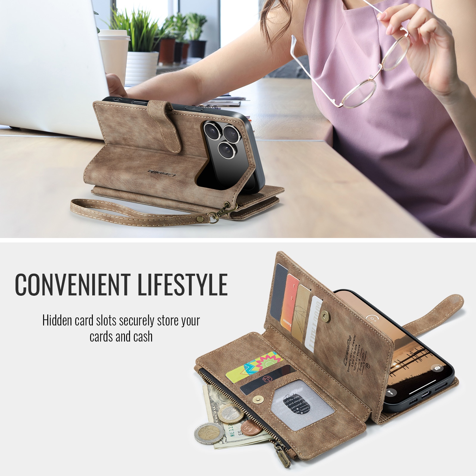 Bookcover hoesje Rits iPhone 17 Pro Bruin