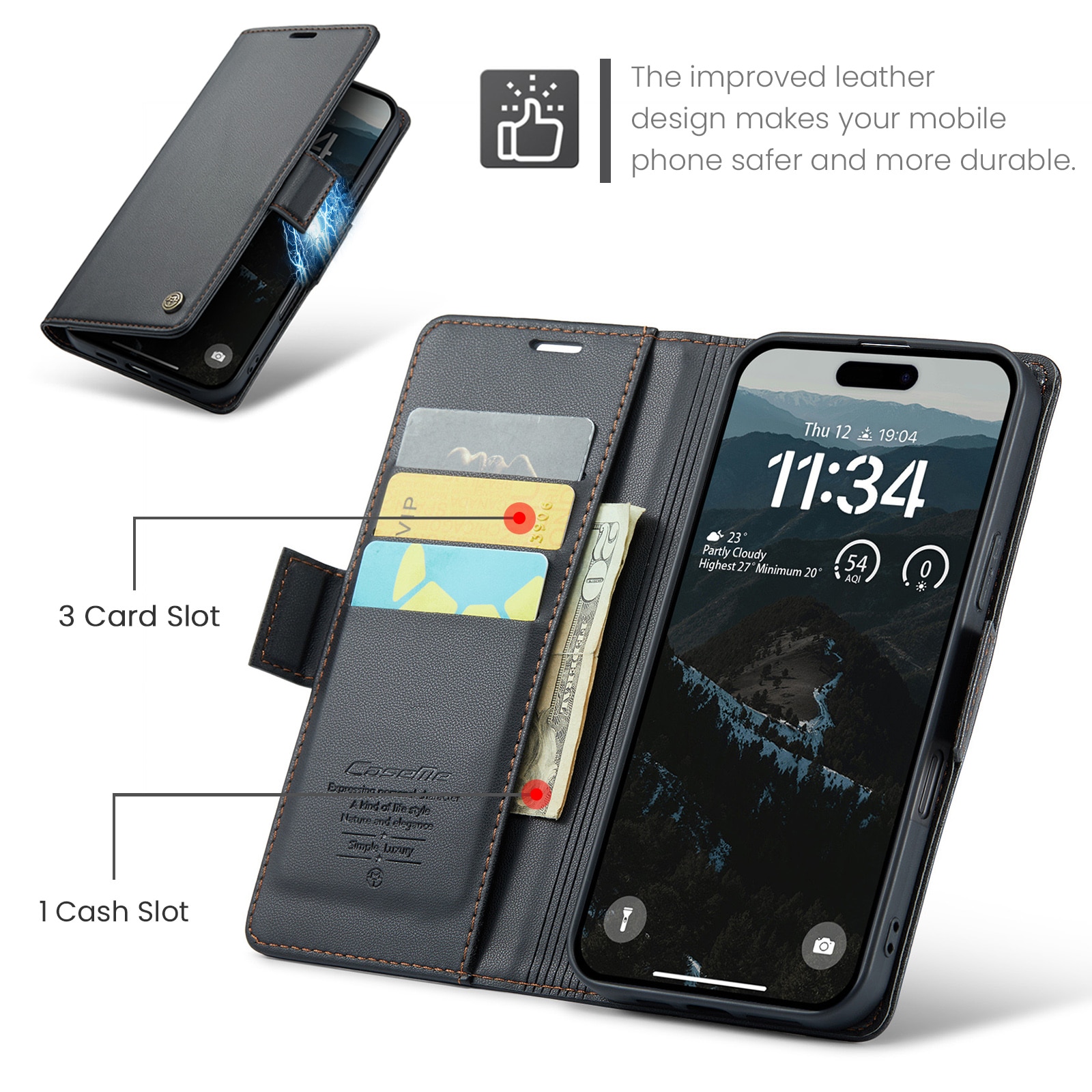 RFID blocking Slim Bookcover Hoesje iPhone 17 Pro Zwart