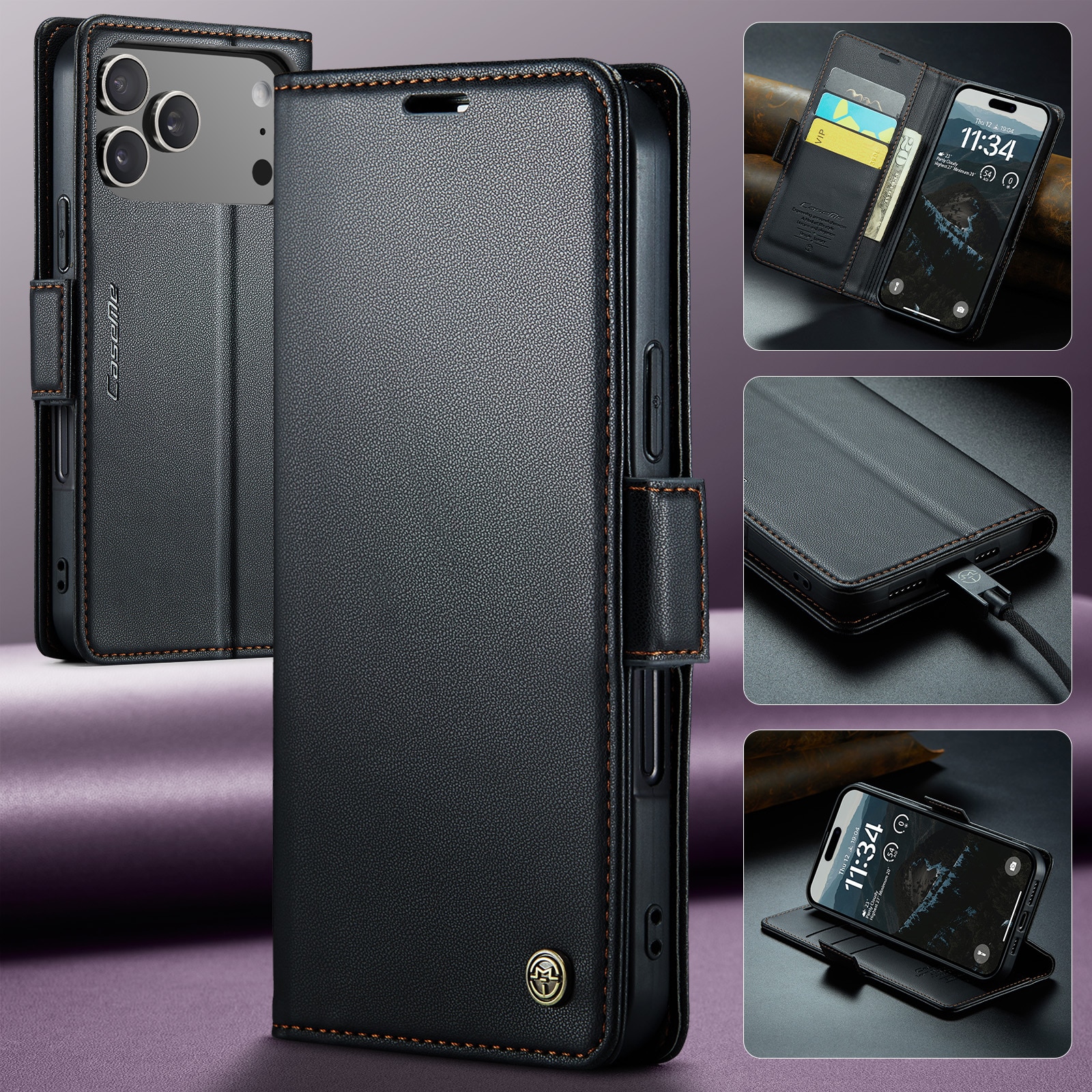 RFID blocking Slim Bookcover Hoesje iPhone 17 Pro Zwart