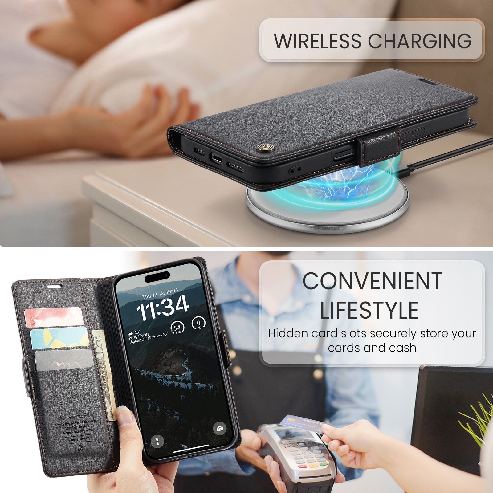 RFID blocking Slim Bookcover Hoesje iPhone 17 Pro Zwart