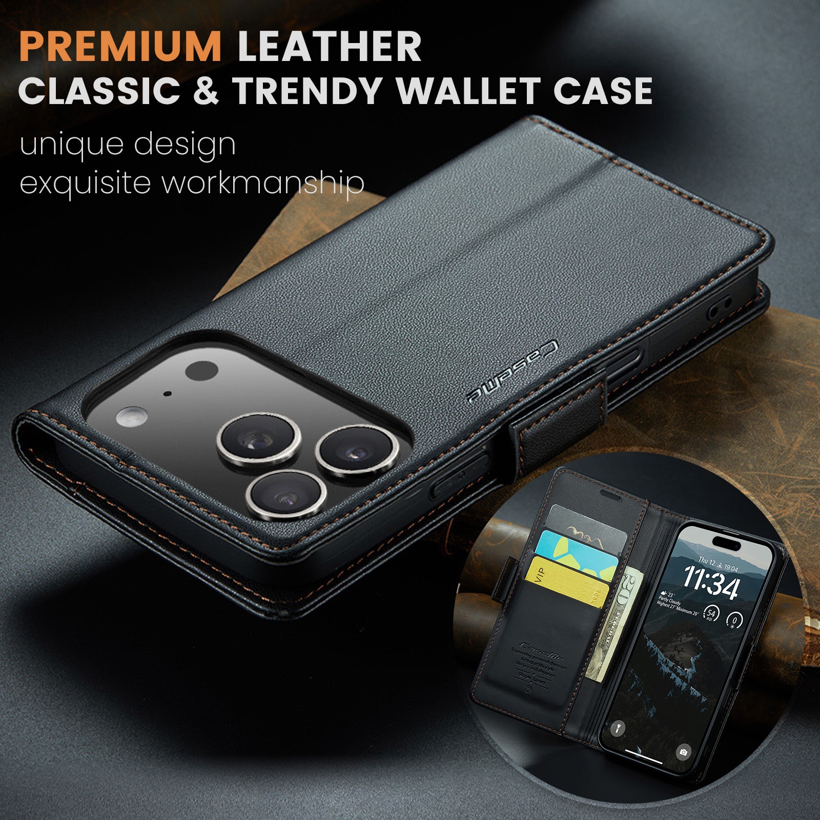 RFID blocking Slim Bookcover Hoesje iPhone 17 Pro Zwart