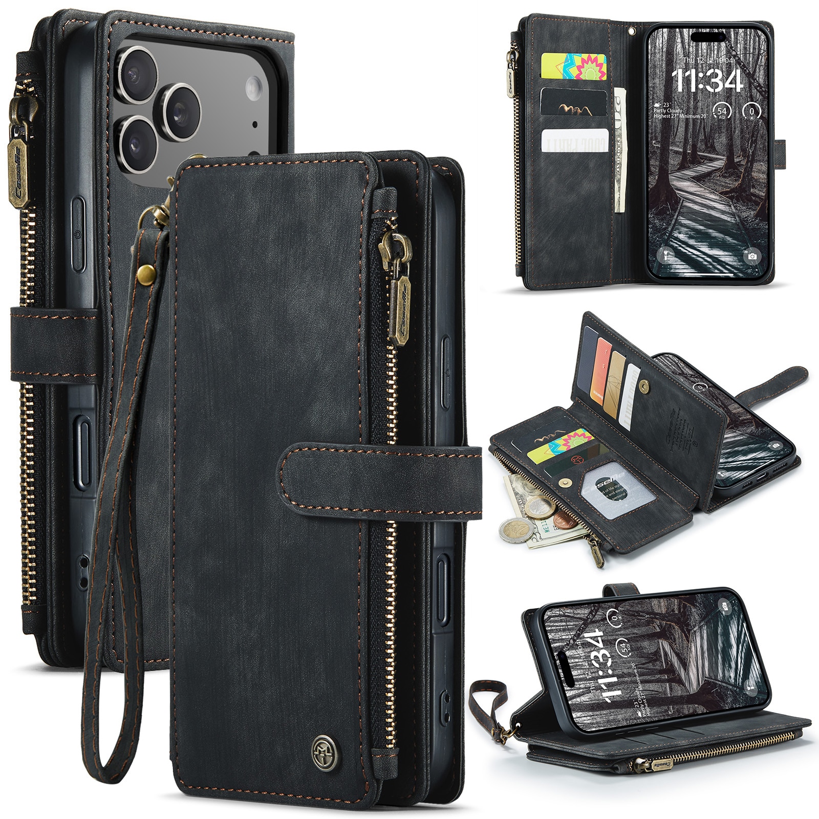 Bookcover hoesje Rits iPhone 17 Pro Max Zwart
