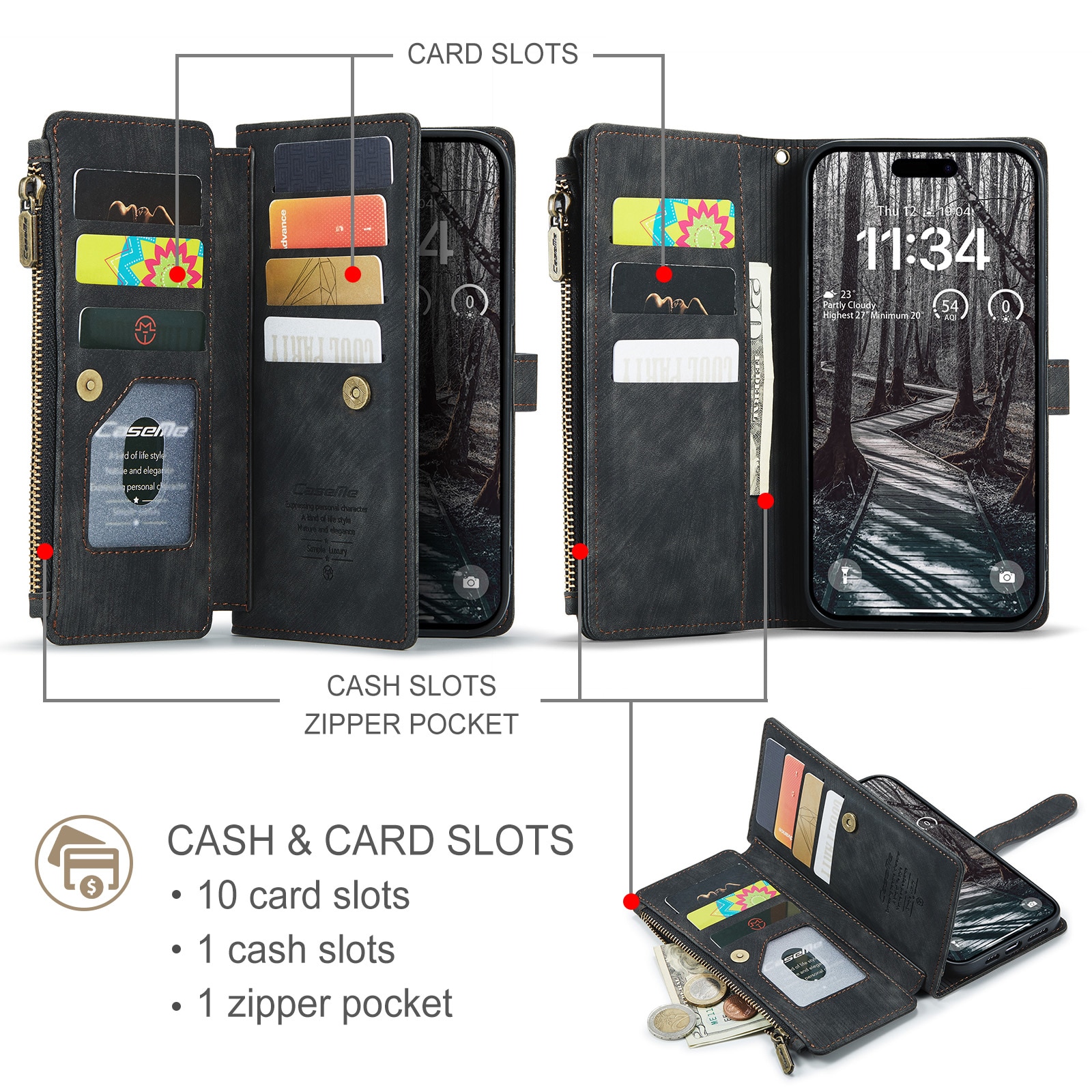 Bookcover hoesje Rits iPhone 17 Pro Max Zwart