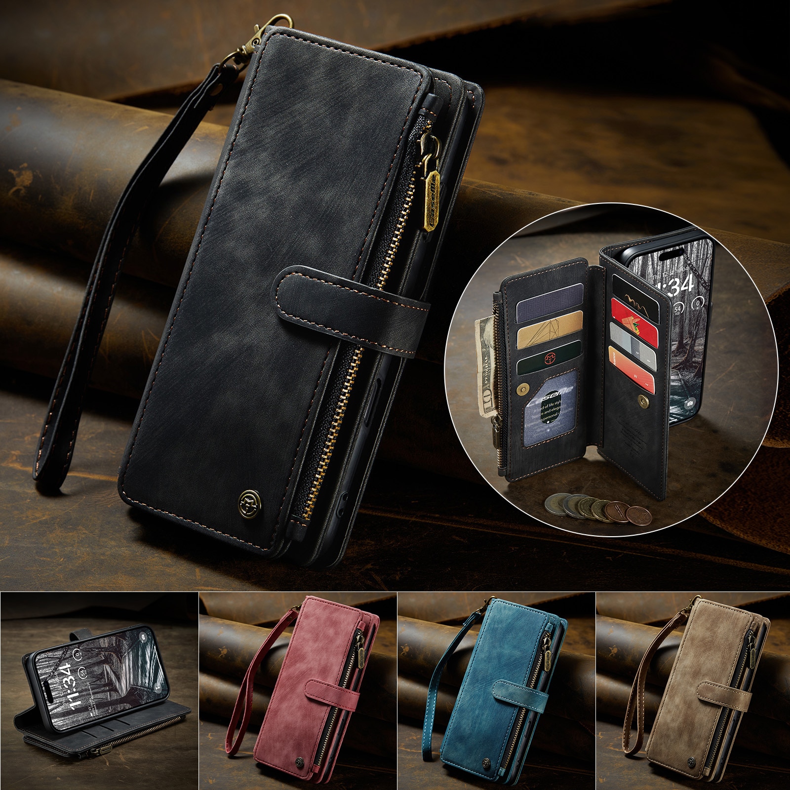 Bookcover hoesje Rits iPhone 17 Pro Max Zwart