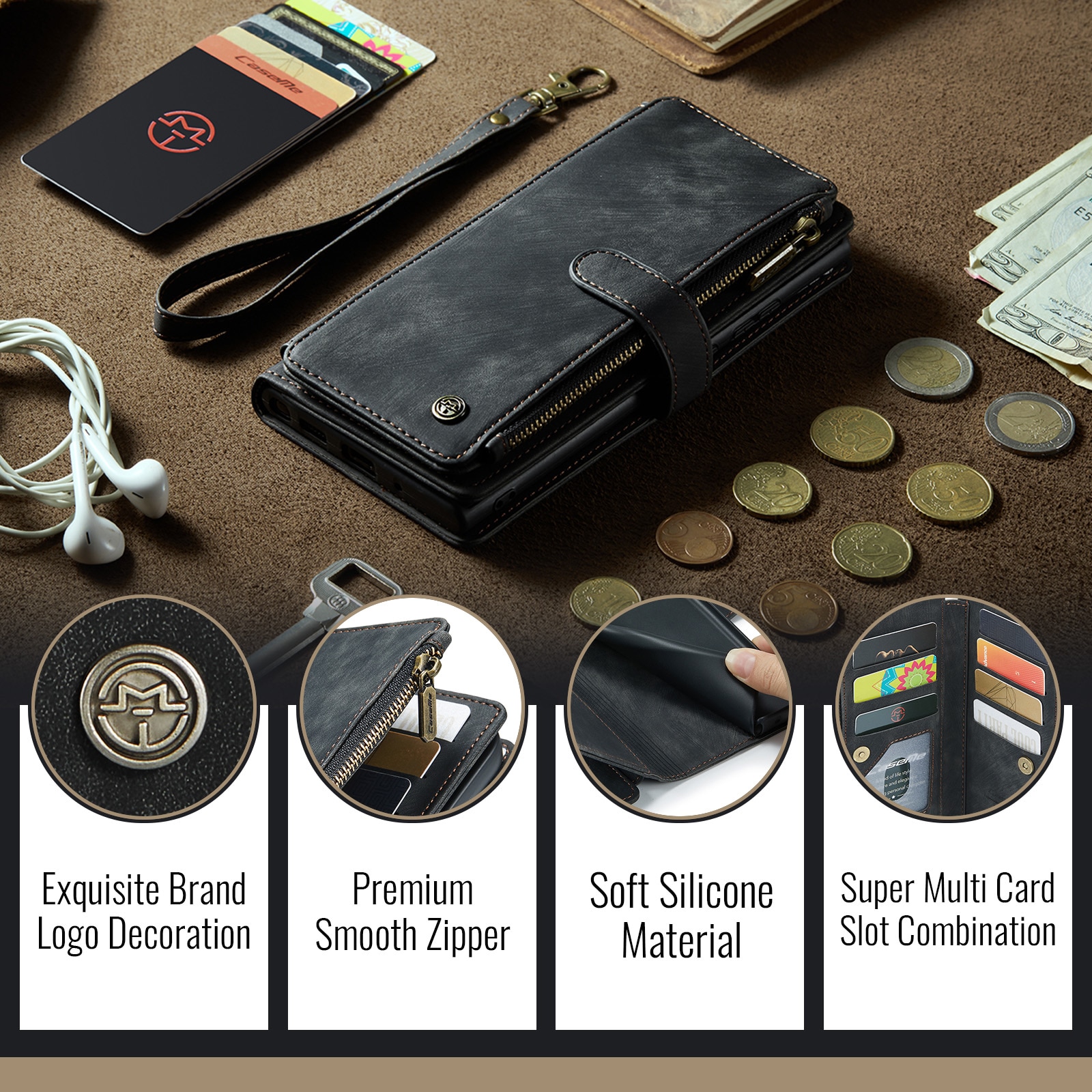 Bookcover hoesje Rits iPhone 17 Pro Max Zwart