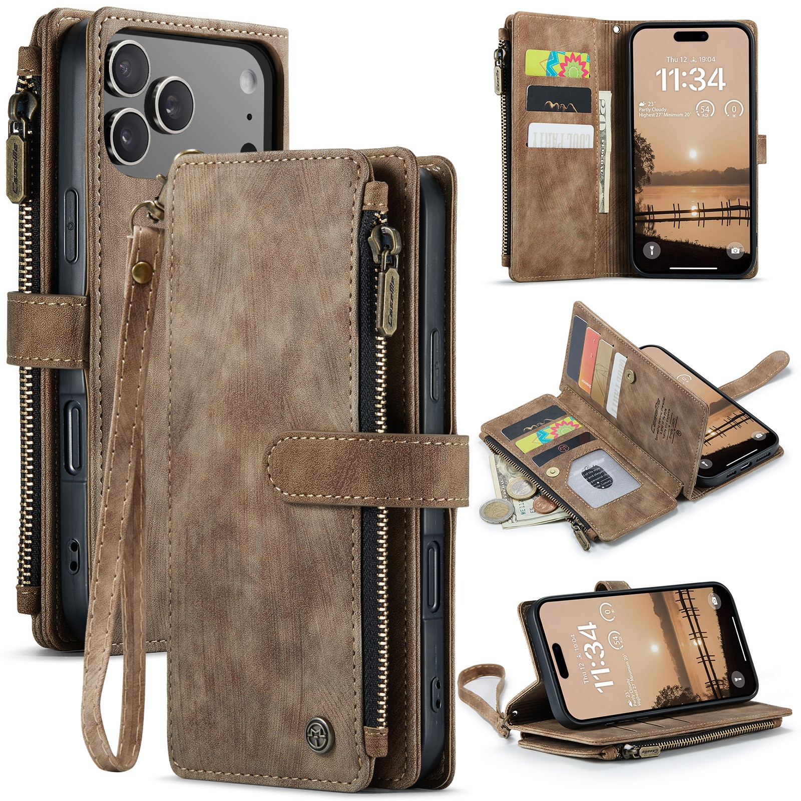 Bookcover hoesje Rits iPhone 17 Pro Max Bruin