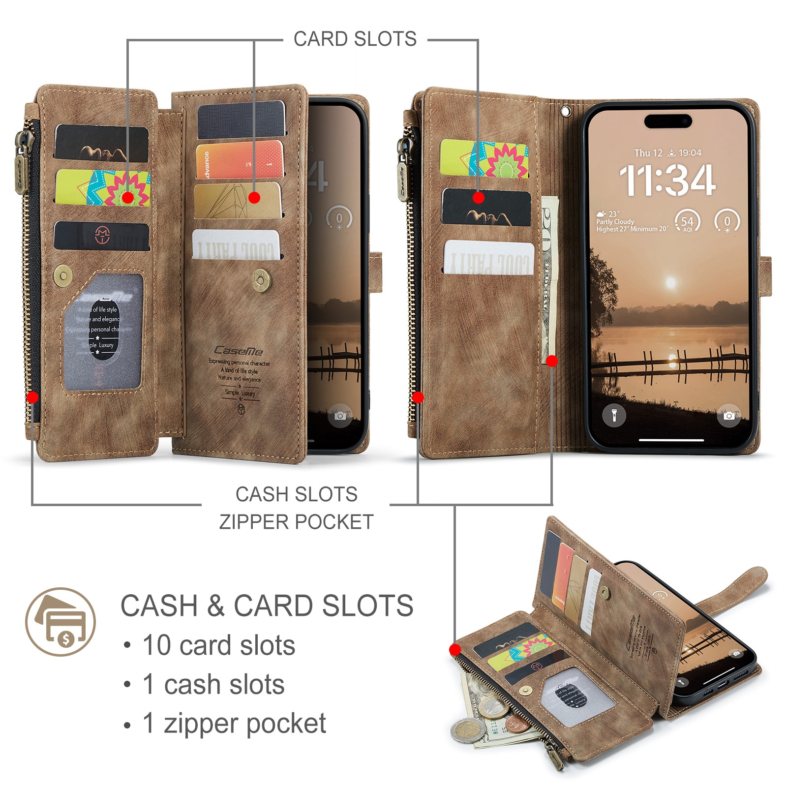 Bookcover hoesje Rits iPhone 17 Pro Max Bruin