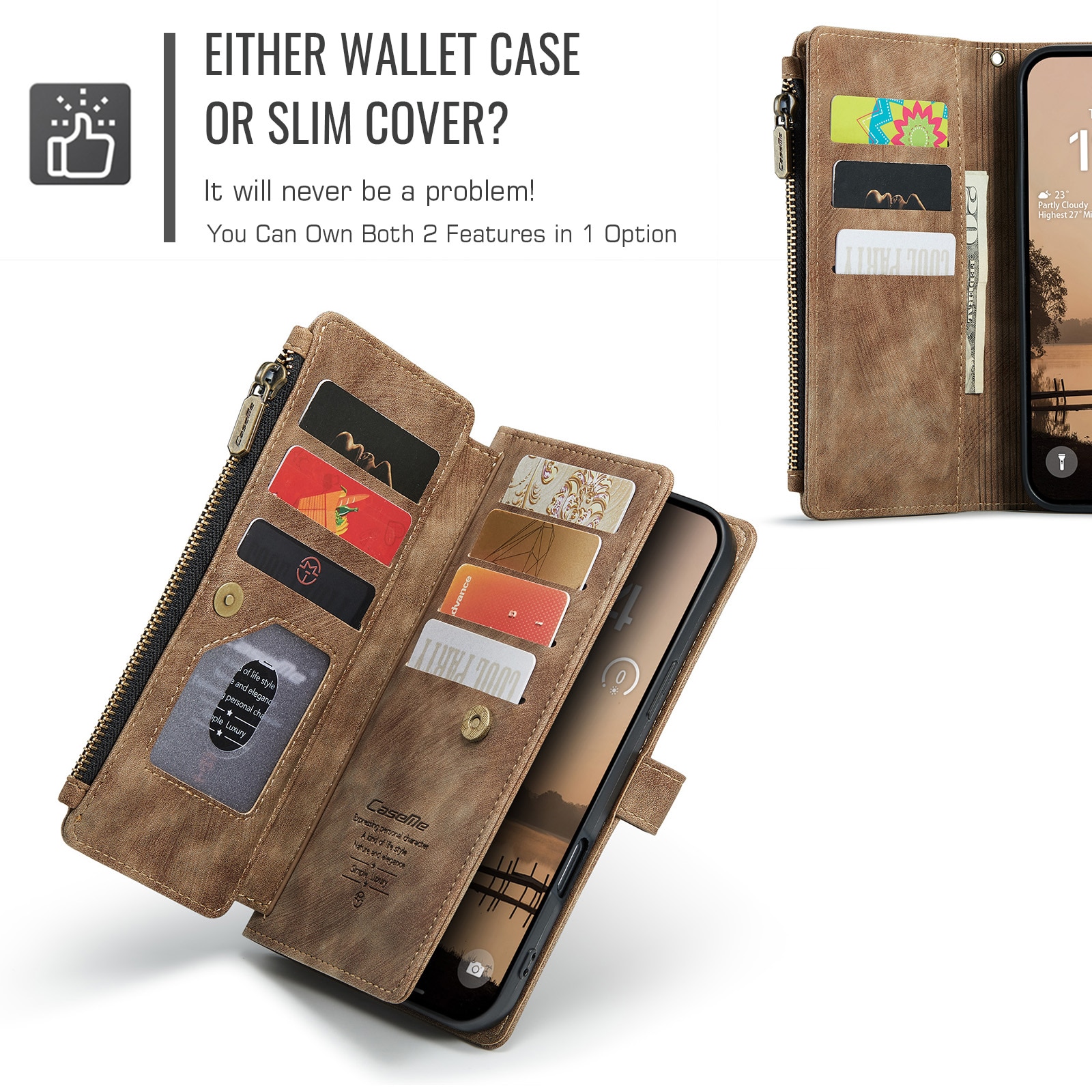 Bookcover hoesje Rits iPhone 17 Pro Max Bruin