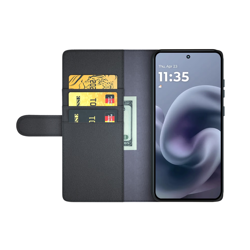 Motorola Moto G86 Echt lederen hoesje Zwart