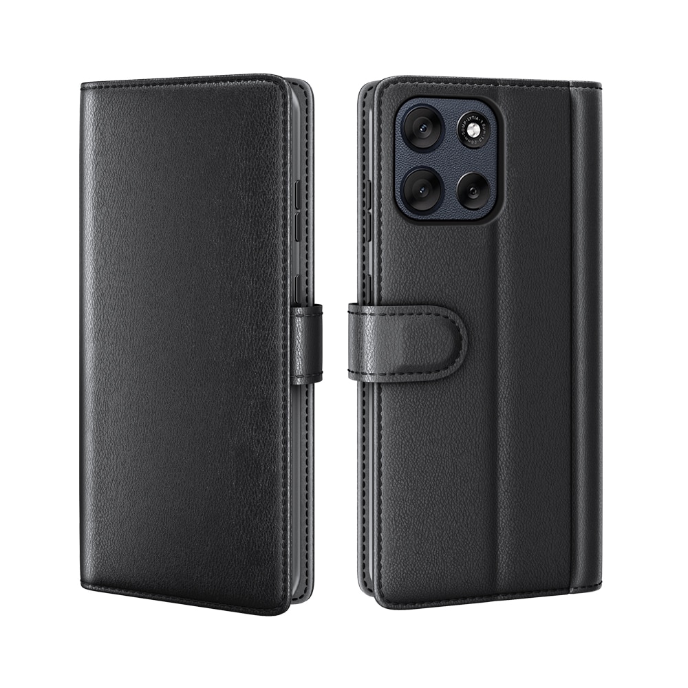 Motorola Moto G56 Echt lederen hoesje Zwart