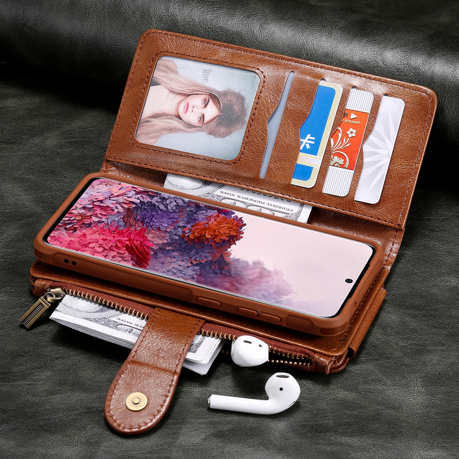 iPhone 17 Pro  Magnet Leather Multi-Wallet Bruin