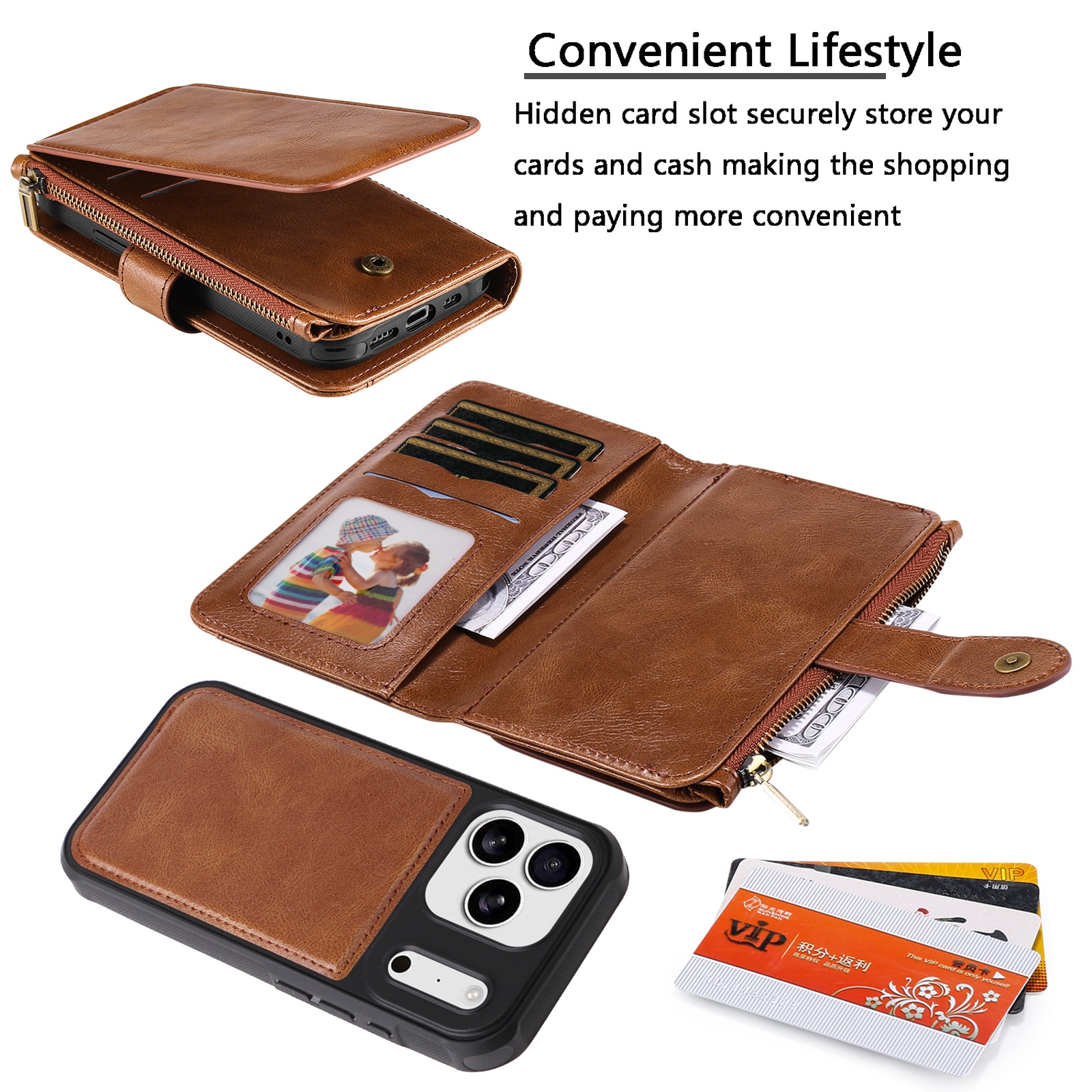 iPhone 17 Pro Max  Magnet Leather Multi-Wallet Bruin
