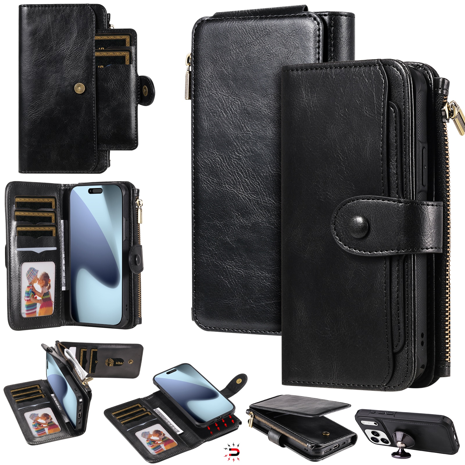 iPhone 17 Pro Max  Magnet Leather Multi-Wallet zwart