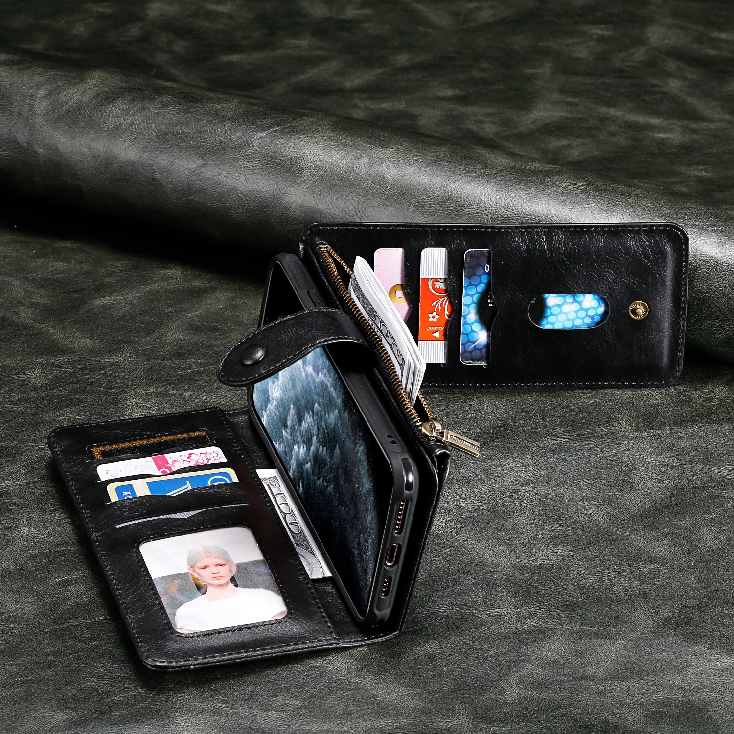 iPhone 17 Pro Max  Magnet Leather Multi-Wallet zwart