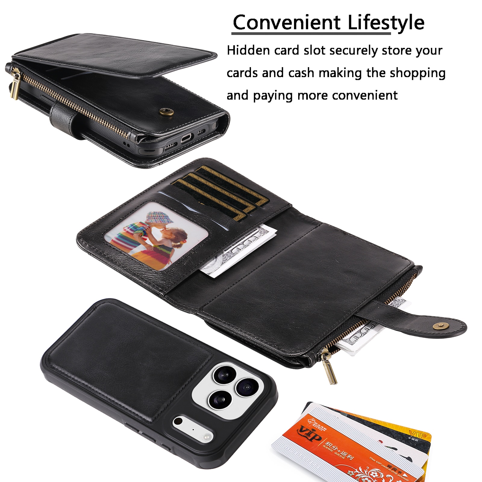 iPhone 17 Pro Max  Magnet Leather Multi-Wallet zwart