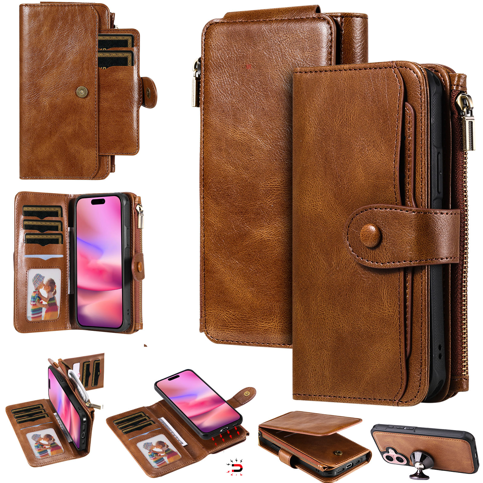 iPhone 17  Magnet Leather Multi-Wallet Bruin