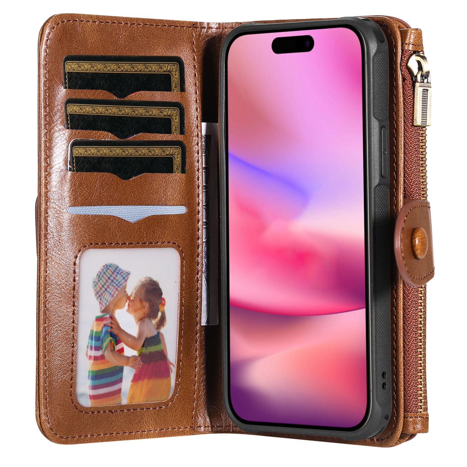 iPhone 17  Magnet Leather Multi-Wallet Bruin