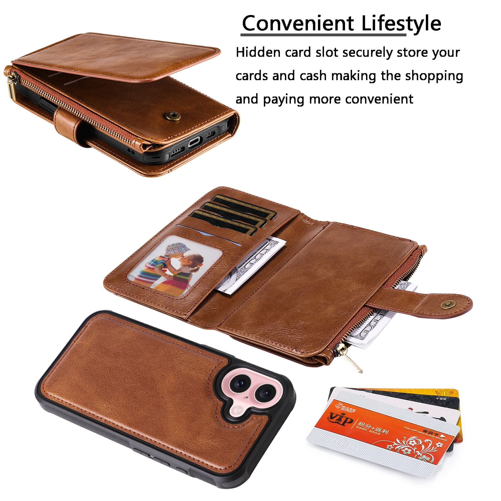 iPhone 17  Magnet Leather Multi-Wallet Bruin