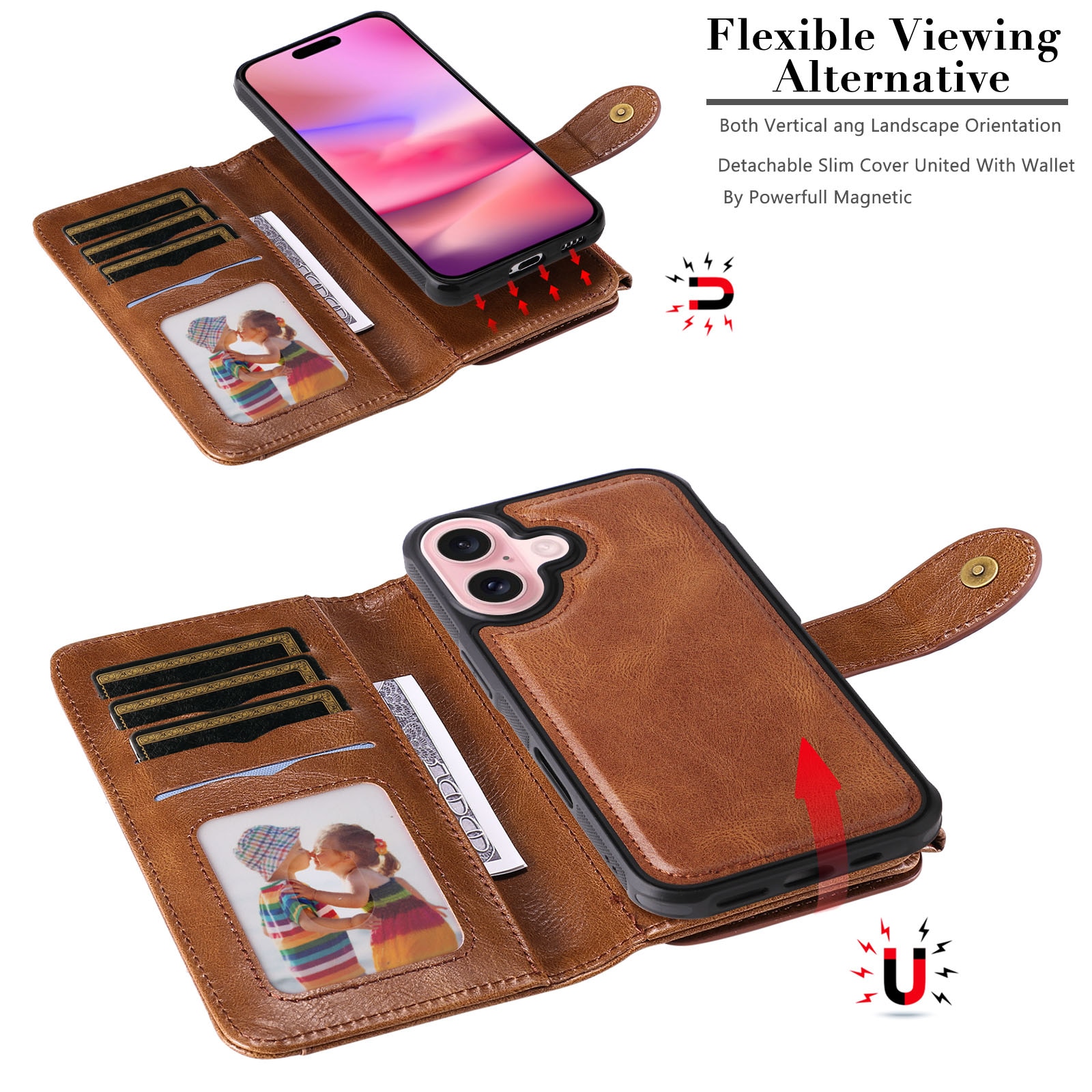 iPhone 17  Magnet Leather Multi-Wallet Bruin