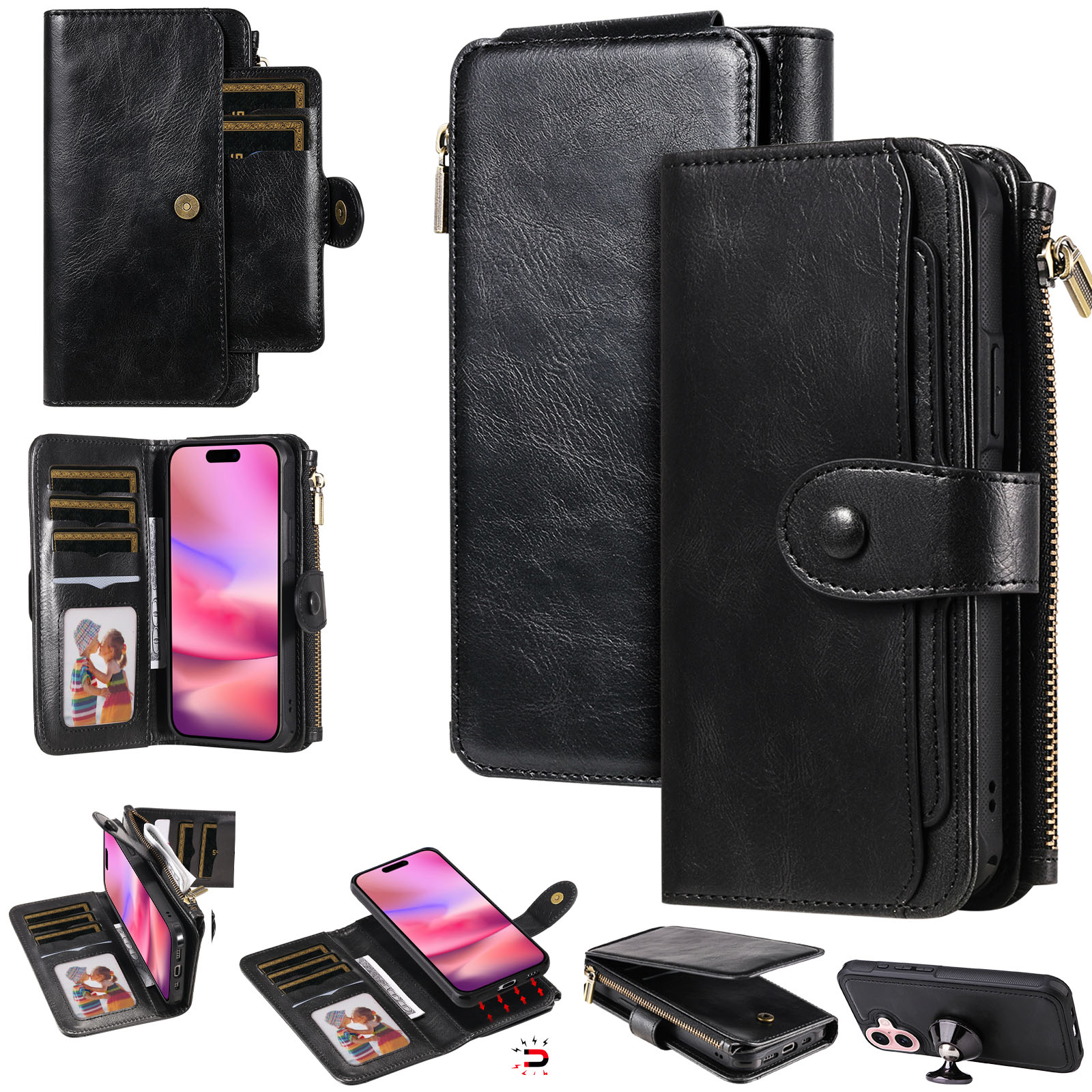 iPhone 17  Magnet Leather Multi-Wallet zwart