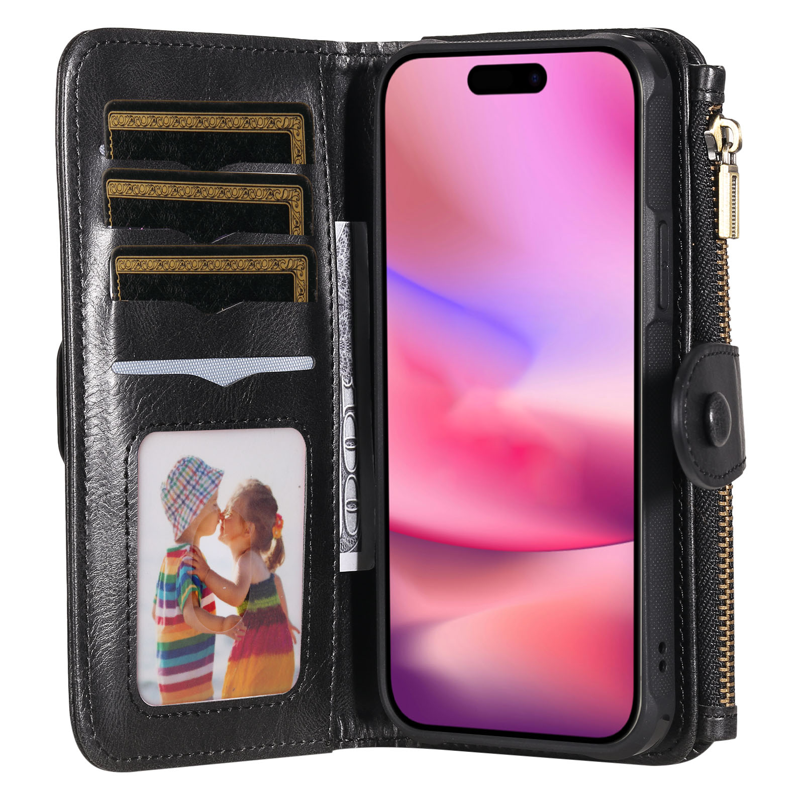 iPhone 17  Magnet Leather Multi-Wallet zwart