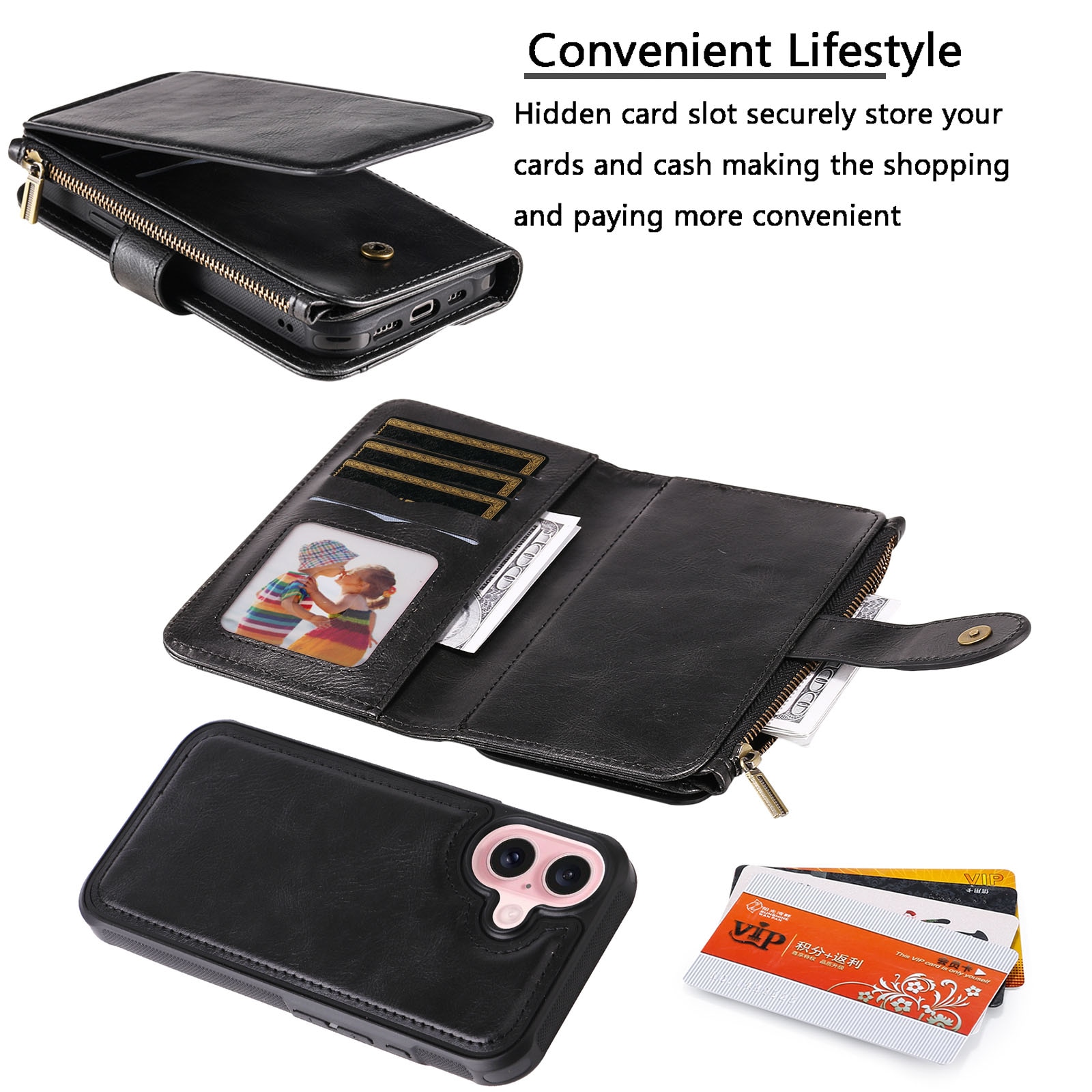 iPhone 17  Magnet Leather Multi-Wallet zwart