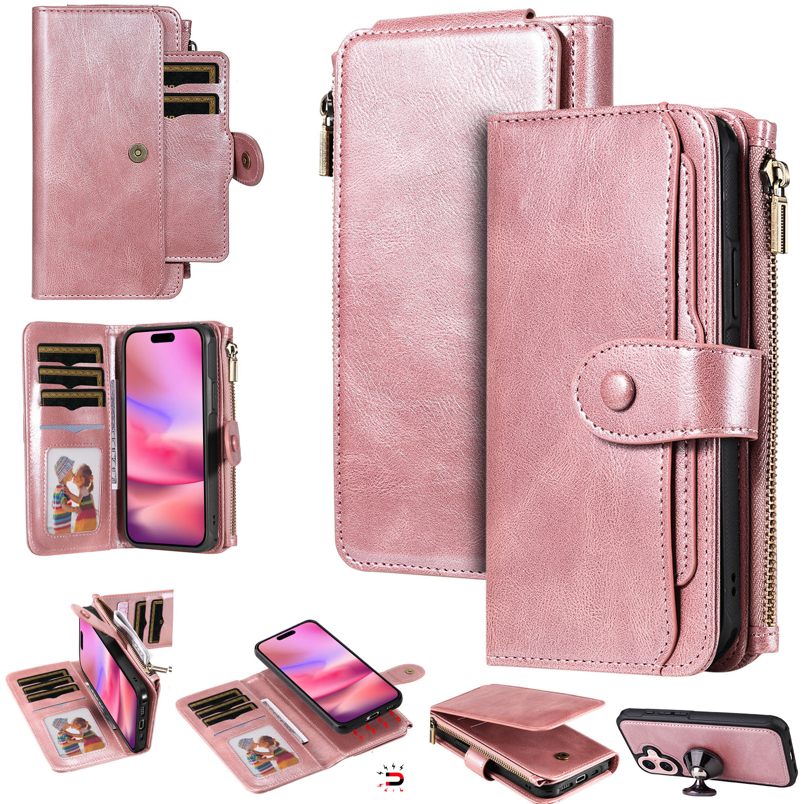 iPhone 17  Magnet Leather Multi-Wallet Roze