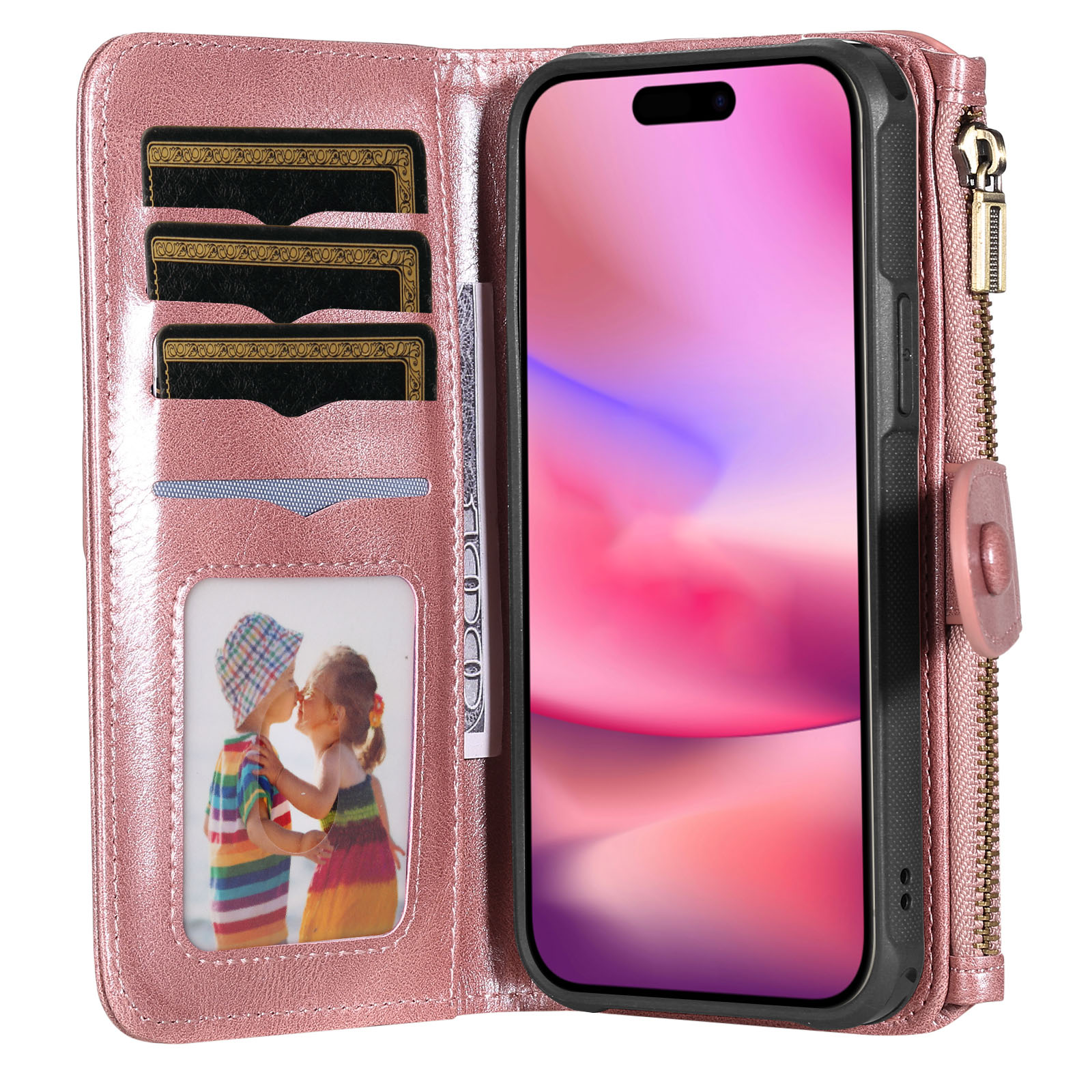 iPhone 17  Magnet Leather Multi-Wallet Roze