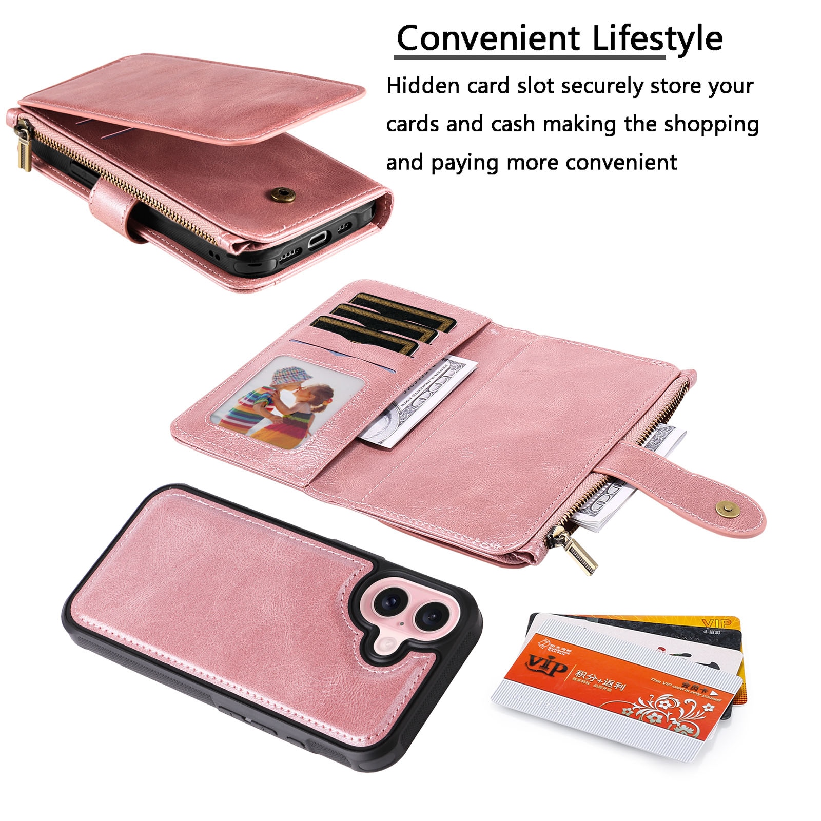 iPhone 17  Magnet Leather Multi-Wallet Roze
