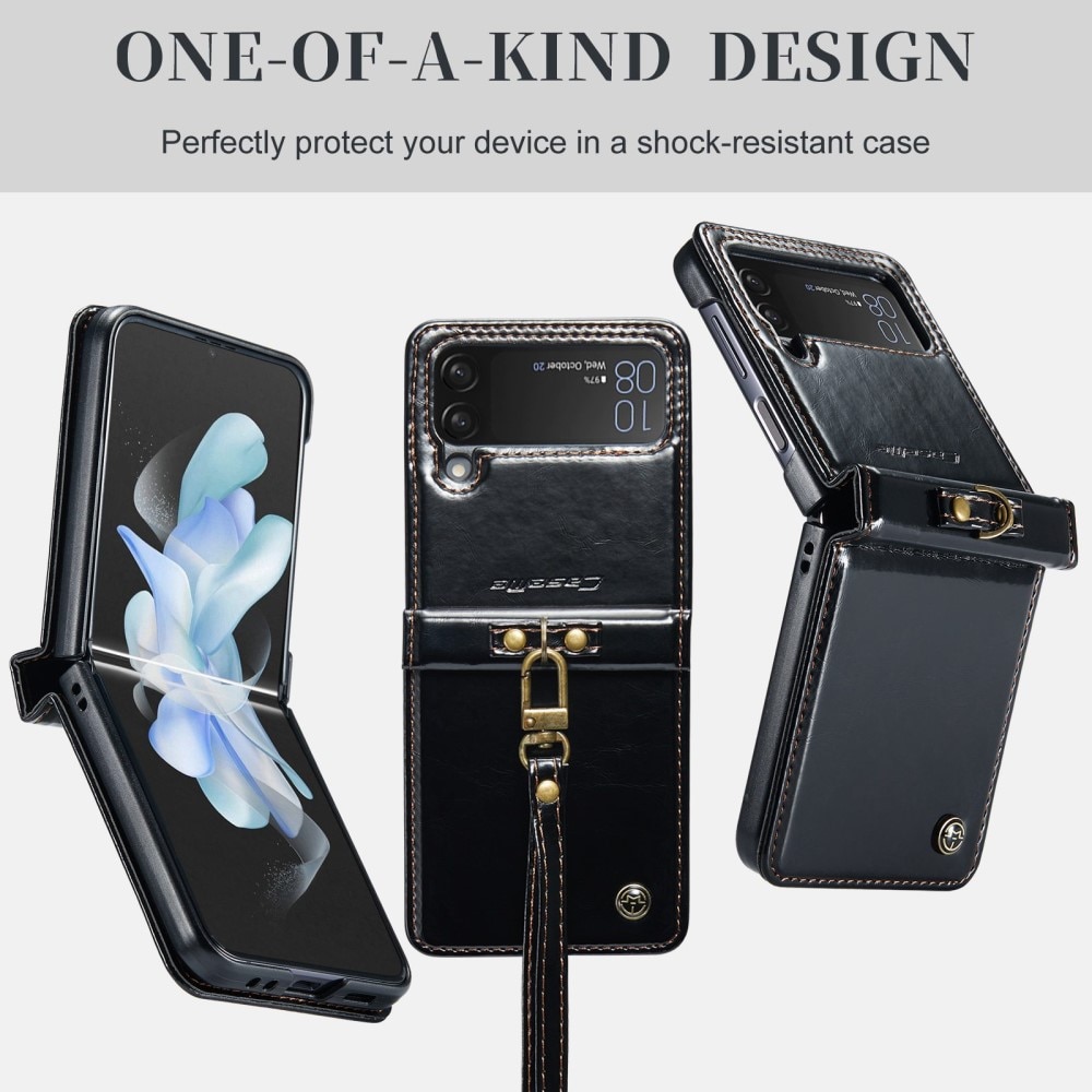 Kunstleren hoesje Handstrap Samsung Galaxy Z Flip 4 Zwart