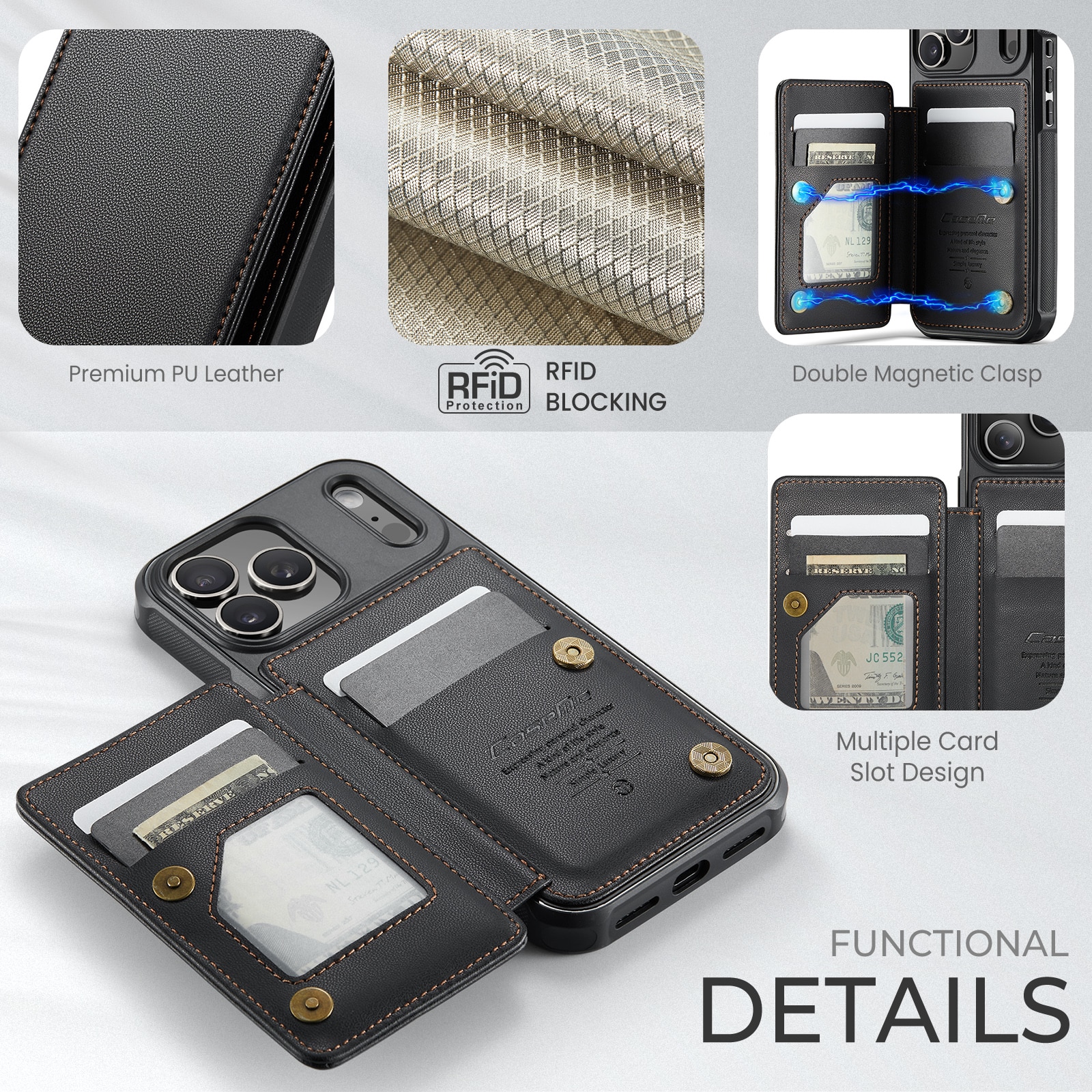 RFID blocking Portemonnee hoesje iPhone 17 Pro zwart