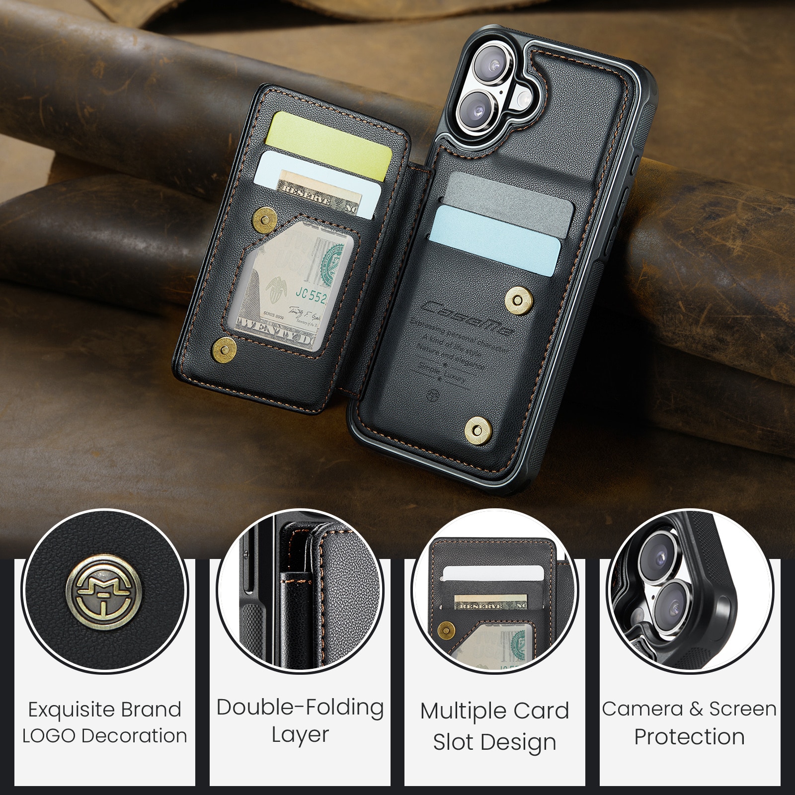 RFID blocking Portemonnee hoesje iPhone 17 zwart