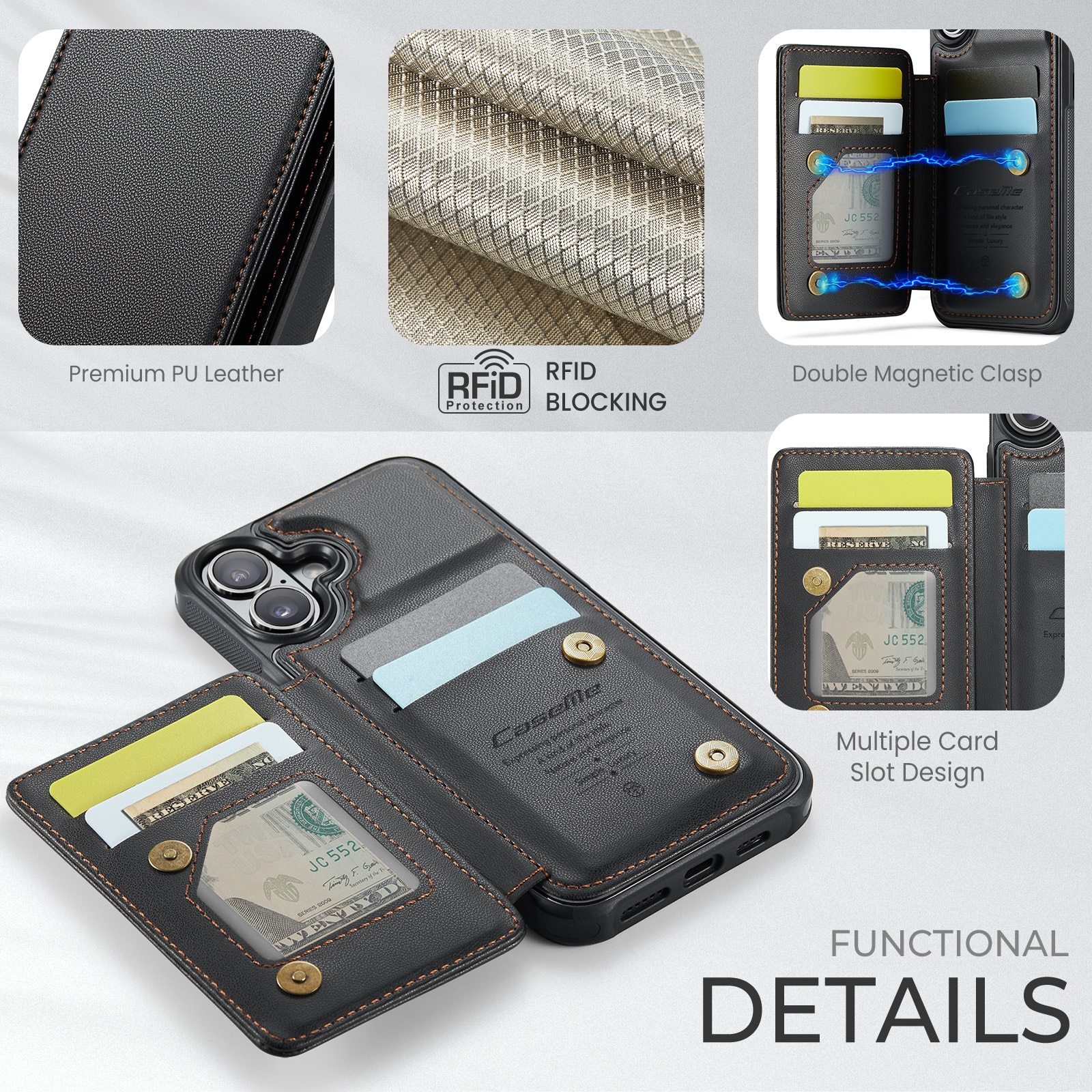 RFID blocking Portemonnee hoesje iPhone 17 zwart