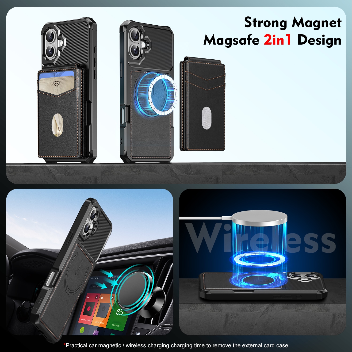 iPhone 17 Magnetisch hoesje met kaarthouder Zwart