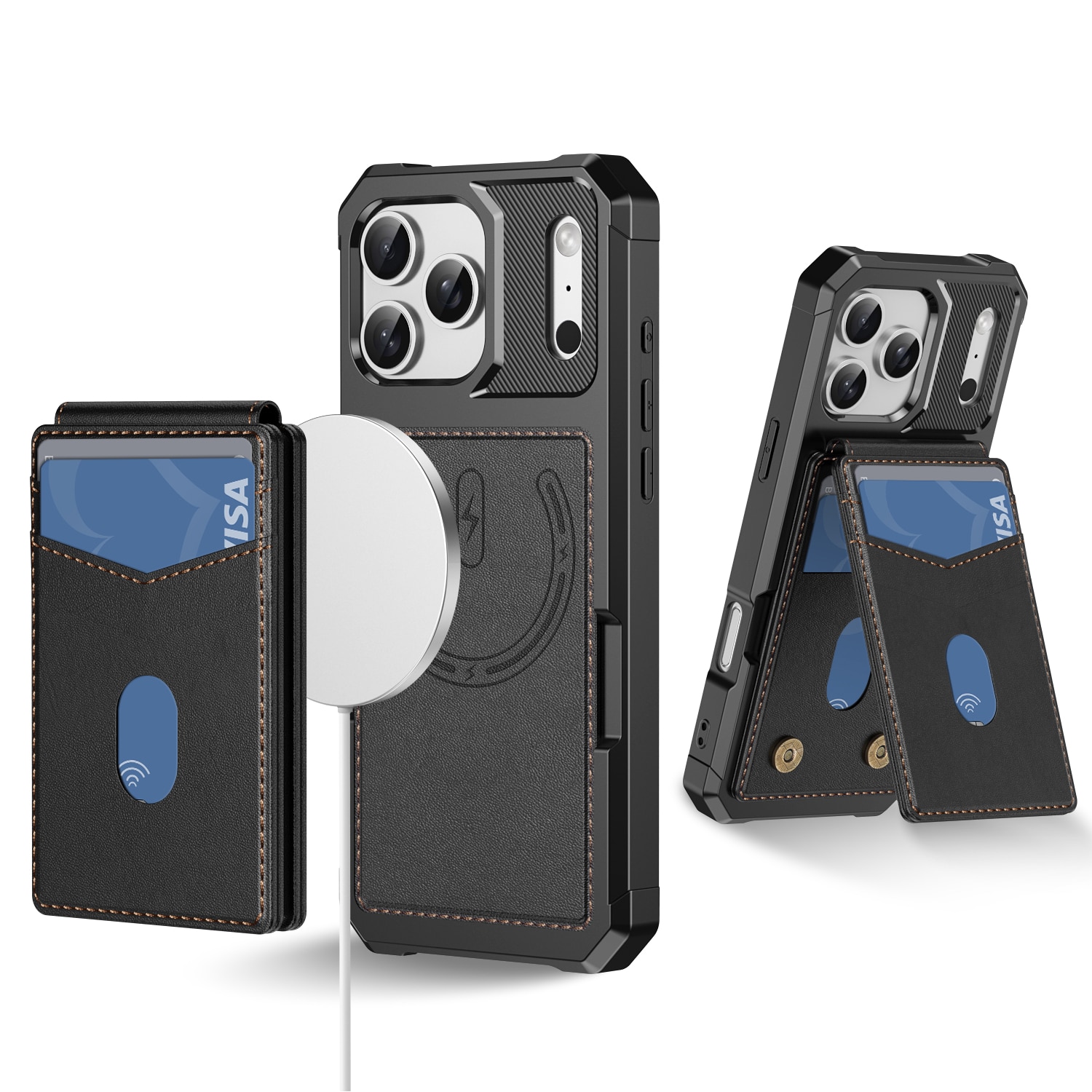iPhone 17 Pro Max Magnetisch hoesje met kaarthouder Zwart