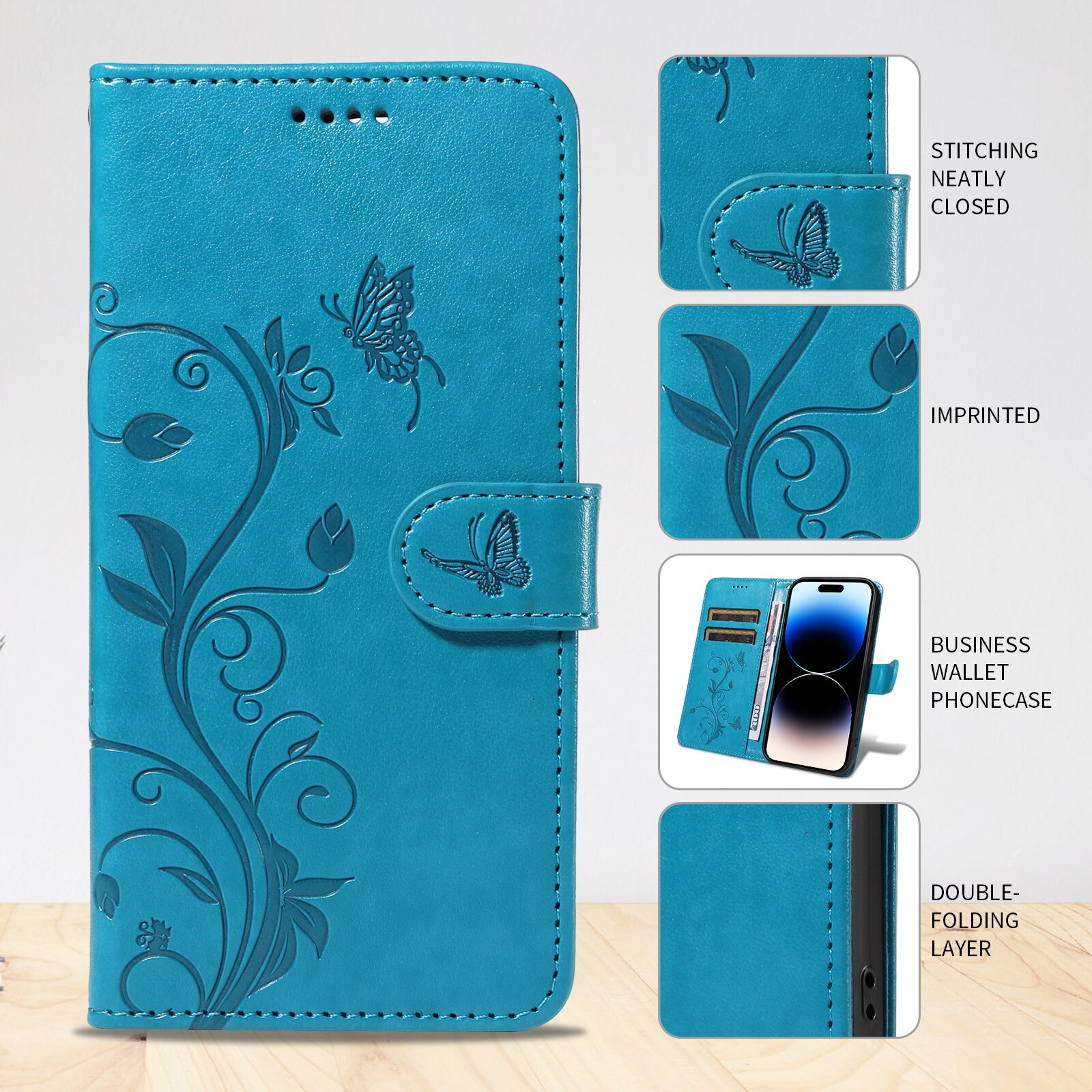 Sony Xperia 10 VII Leren vlinderhoesje Blauw