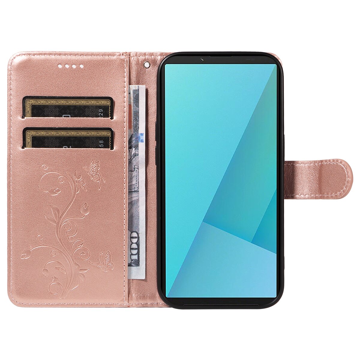 Sony Xperia 10 VII Leren vlinderhoesje Rosé goud