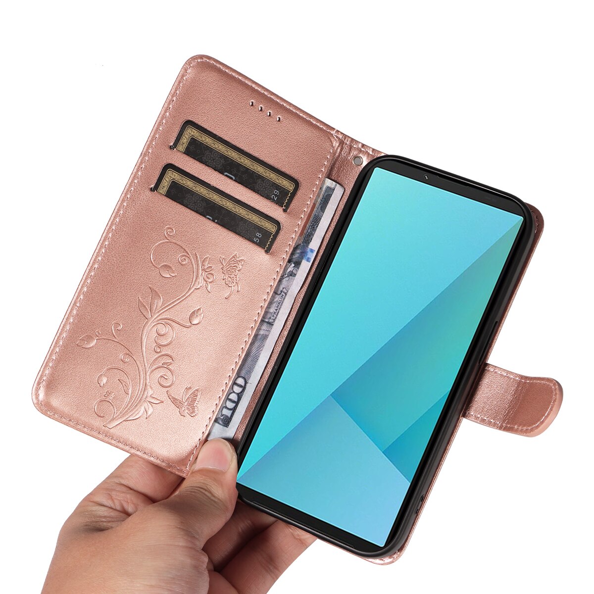 Sony Xperia 10 VII Leren vlinderhoesje Rosé goud