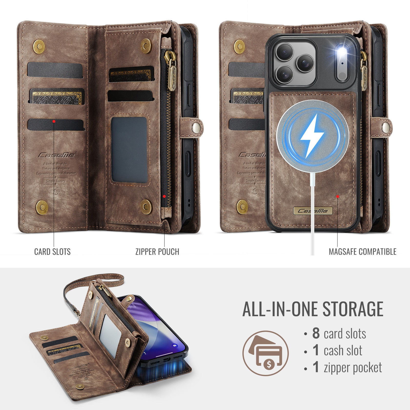 Multi-slot Hoesje iPhone 17 Pro Max Bruin