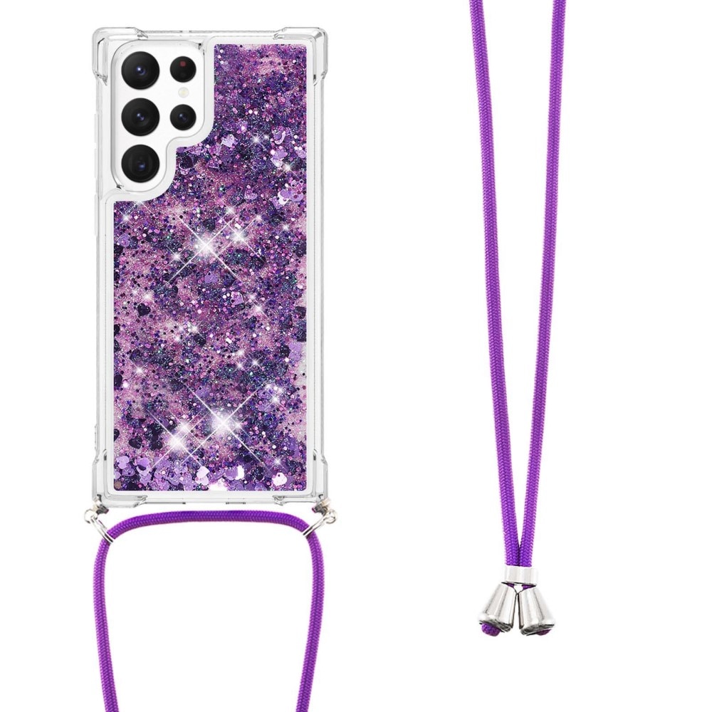 Samsung Galaxy S23 Ultra Glitter Powder TPU Hoesje Halsband Paars