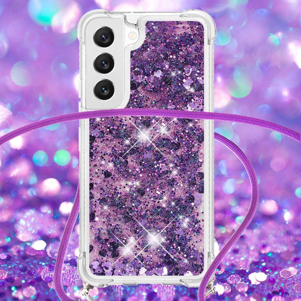 Samsung Galaxy S23 Glitter Powder TPU Hoesje Halsband Paars