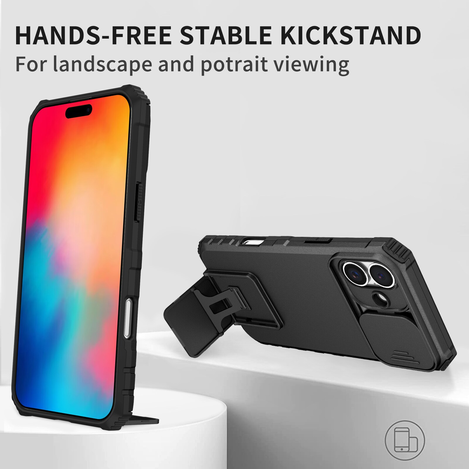 iPhone 17 Kickstand Hoesje met Camera Protector Zwart