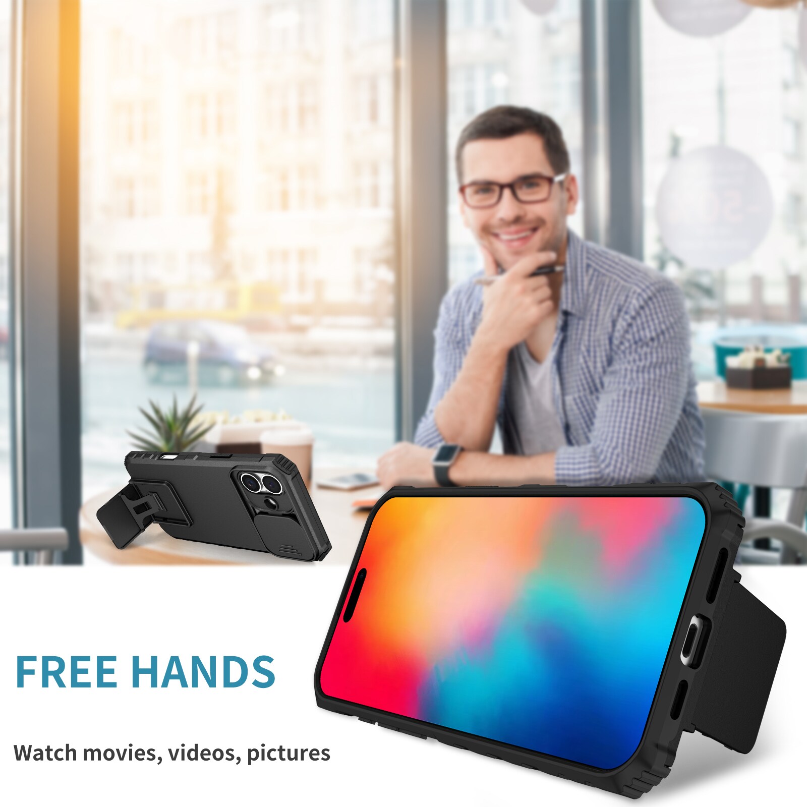 iPhone 17 Kickstand Hoesje met Camera Protector Zwart